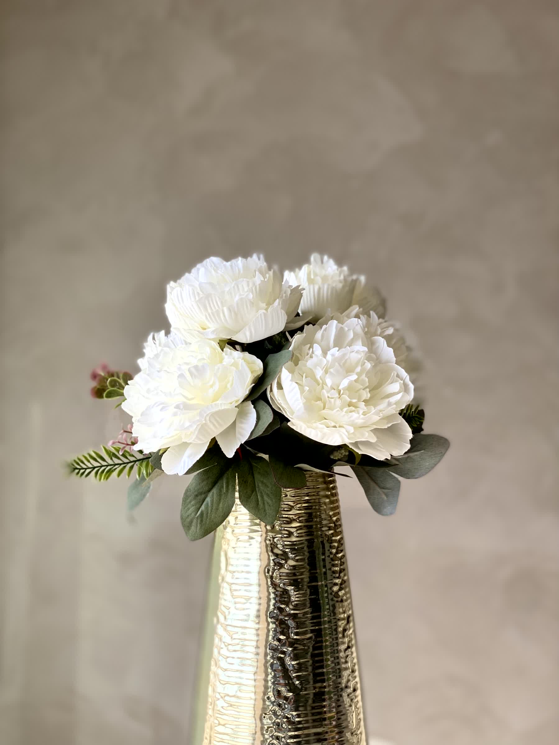 Artificial Peony Flower Bunch - White