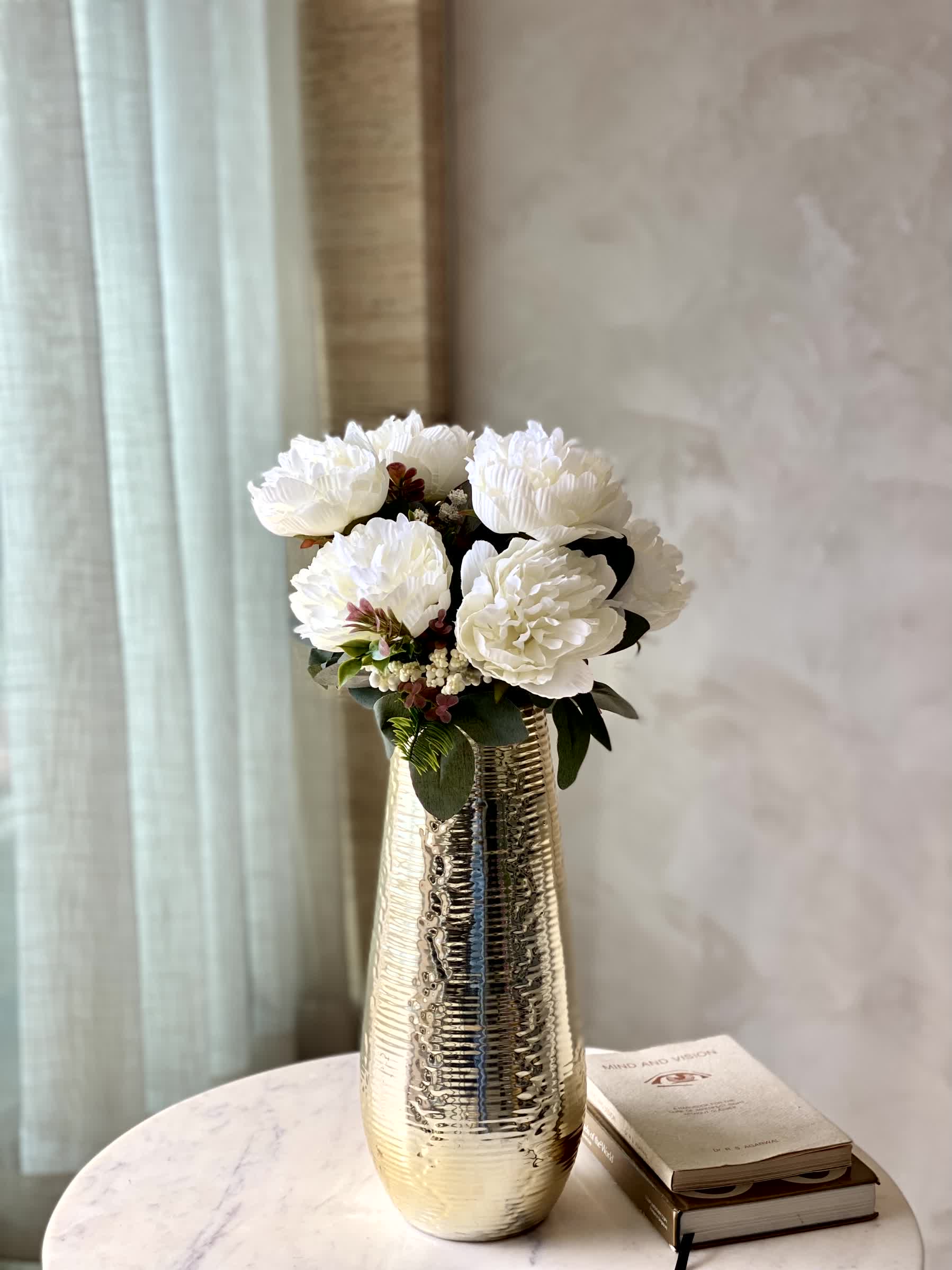 Artificial Peony Flower Bunch - White