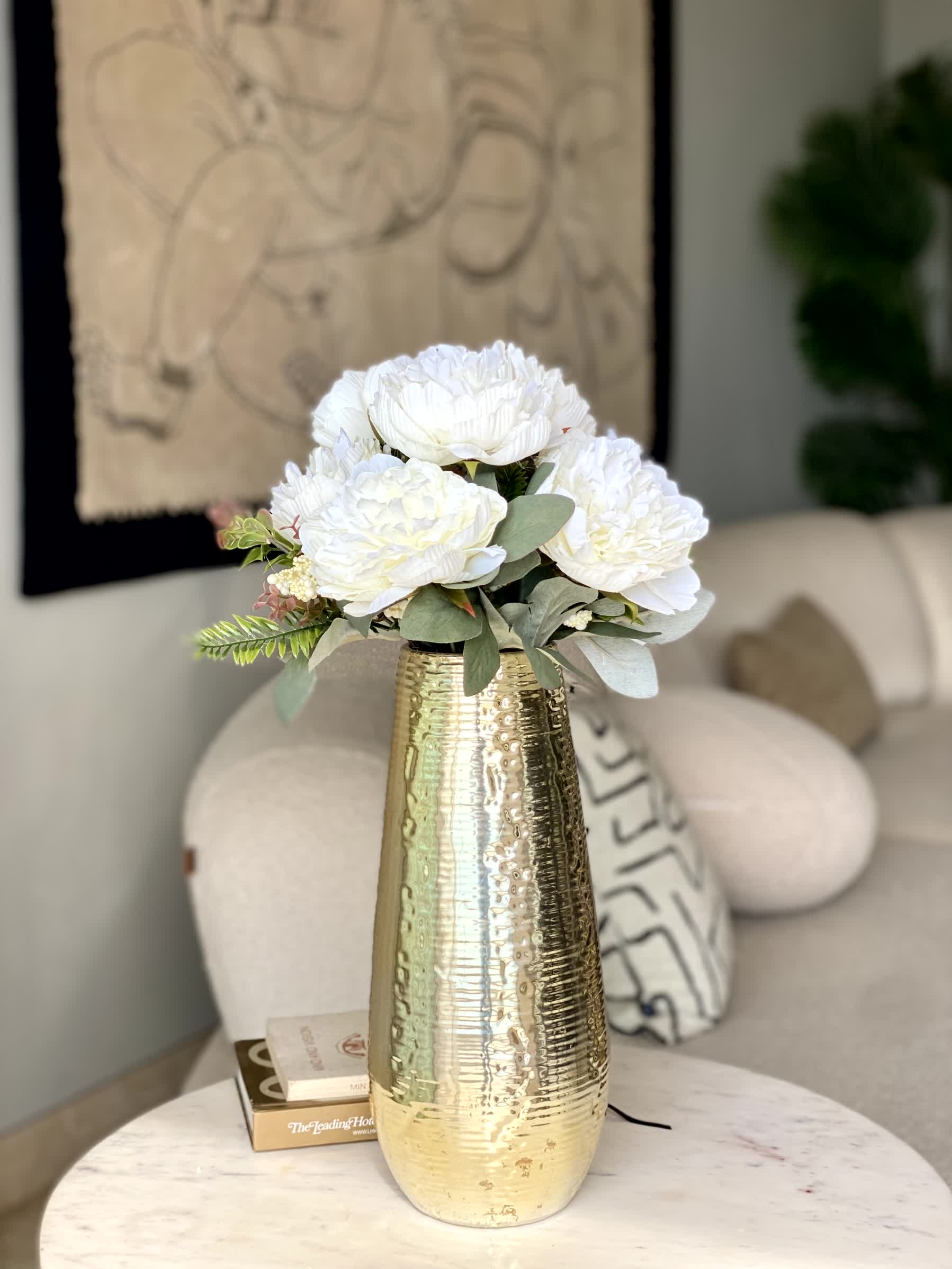 Artificial Peony Flower Bunch - White