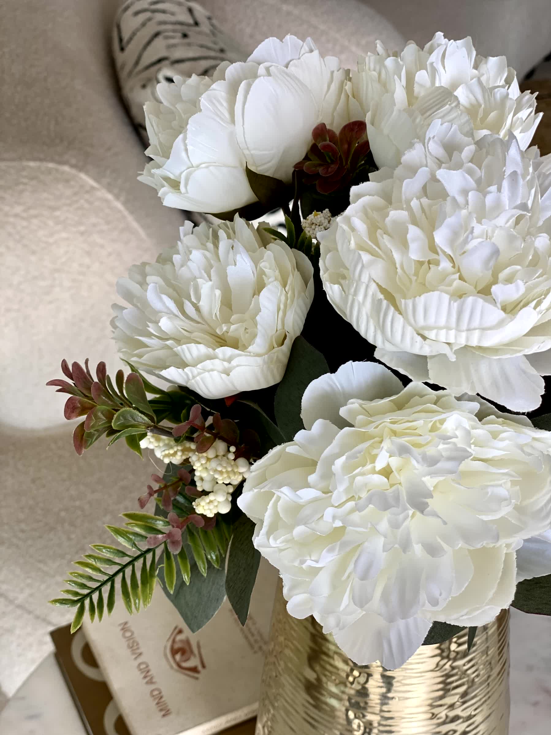 Artificial Peony Flower Bunch - White