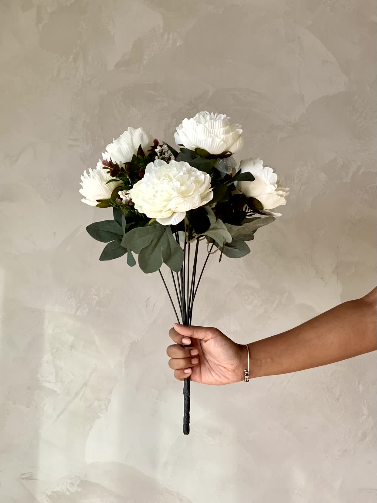 Artificial Peony Flower Bunch - White