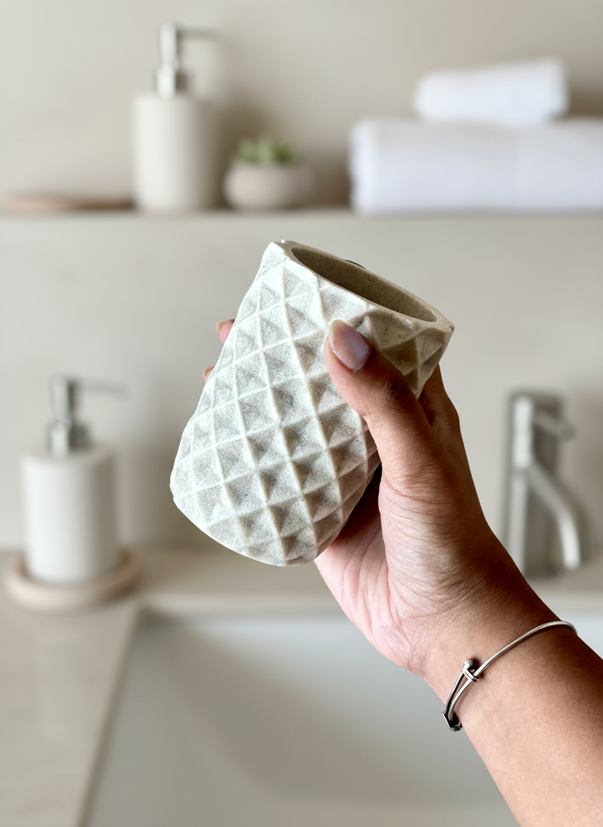 Diamond Weave Bath Set - Beige (Set of 2)