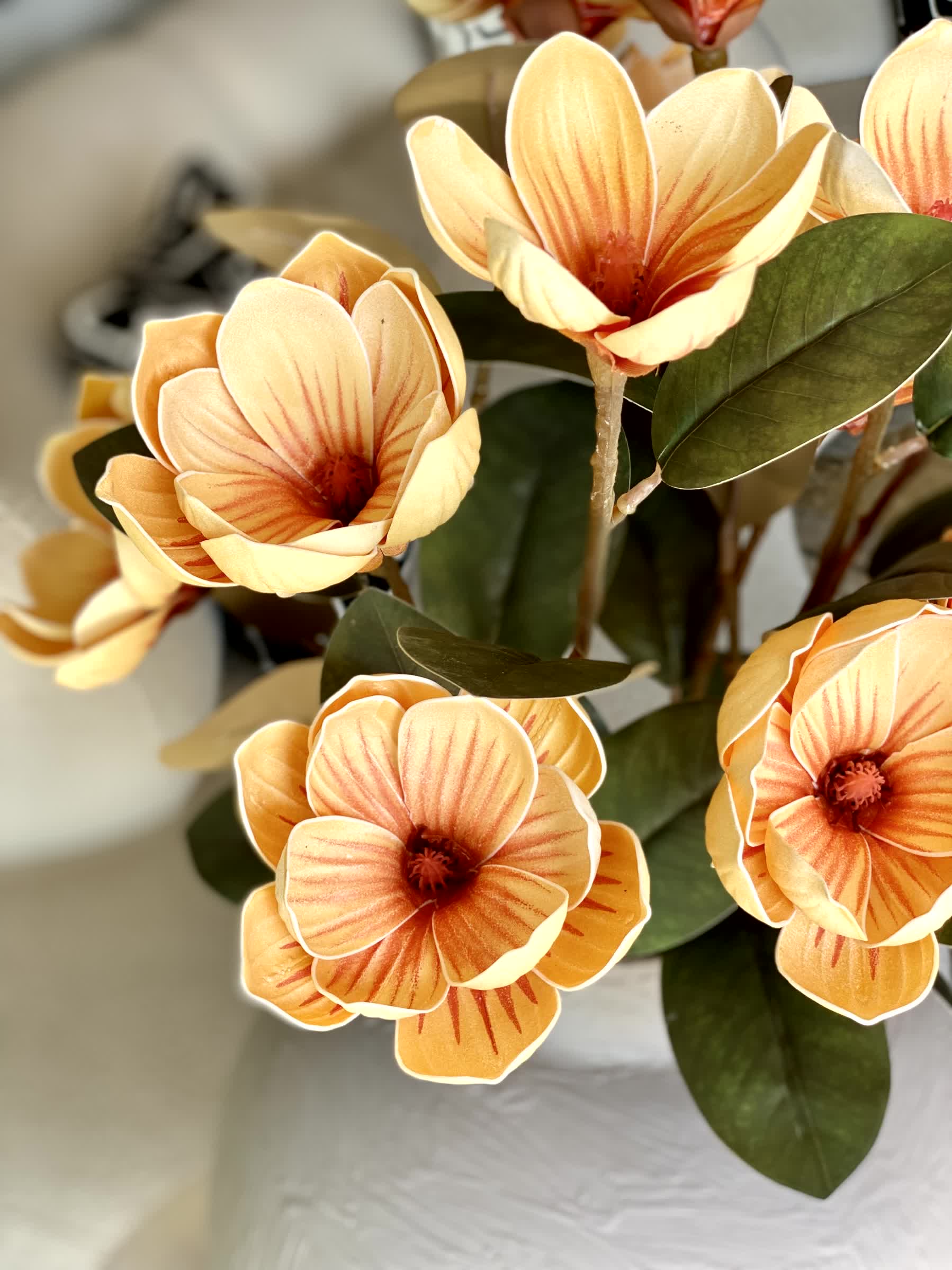 Artificial Yulan Magnolia Flower Stem - Yellow (One Stem)