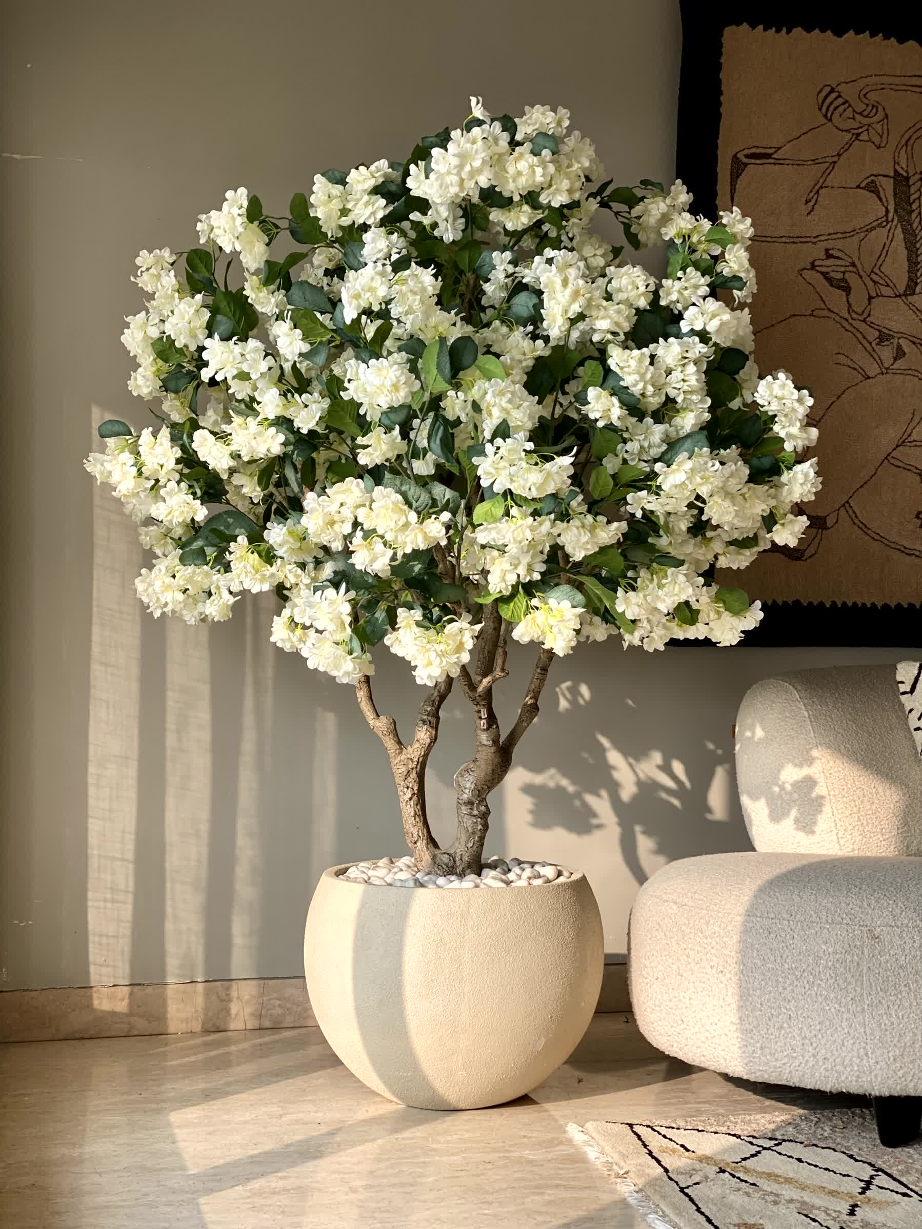 Artificial White Blossom Plant - 6 Feet