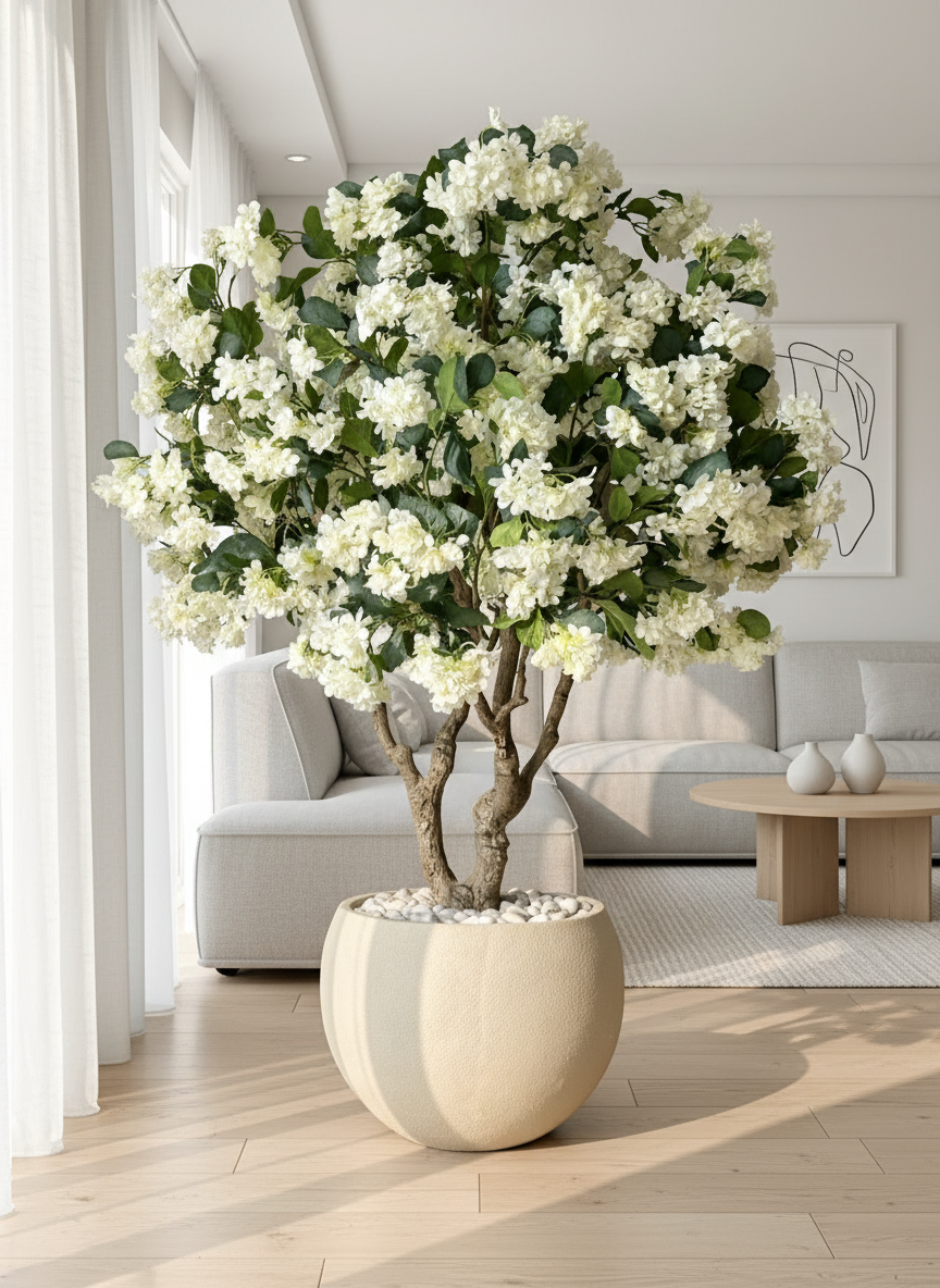 Artificial White Blossom Plant - 6 Feet