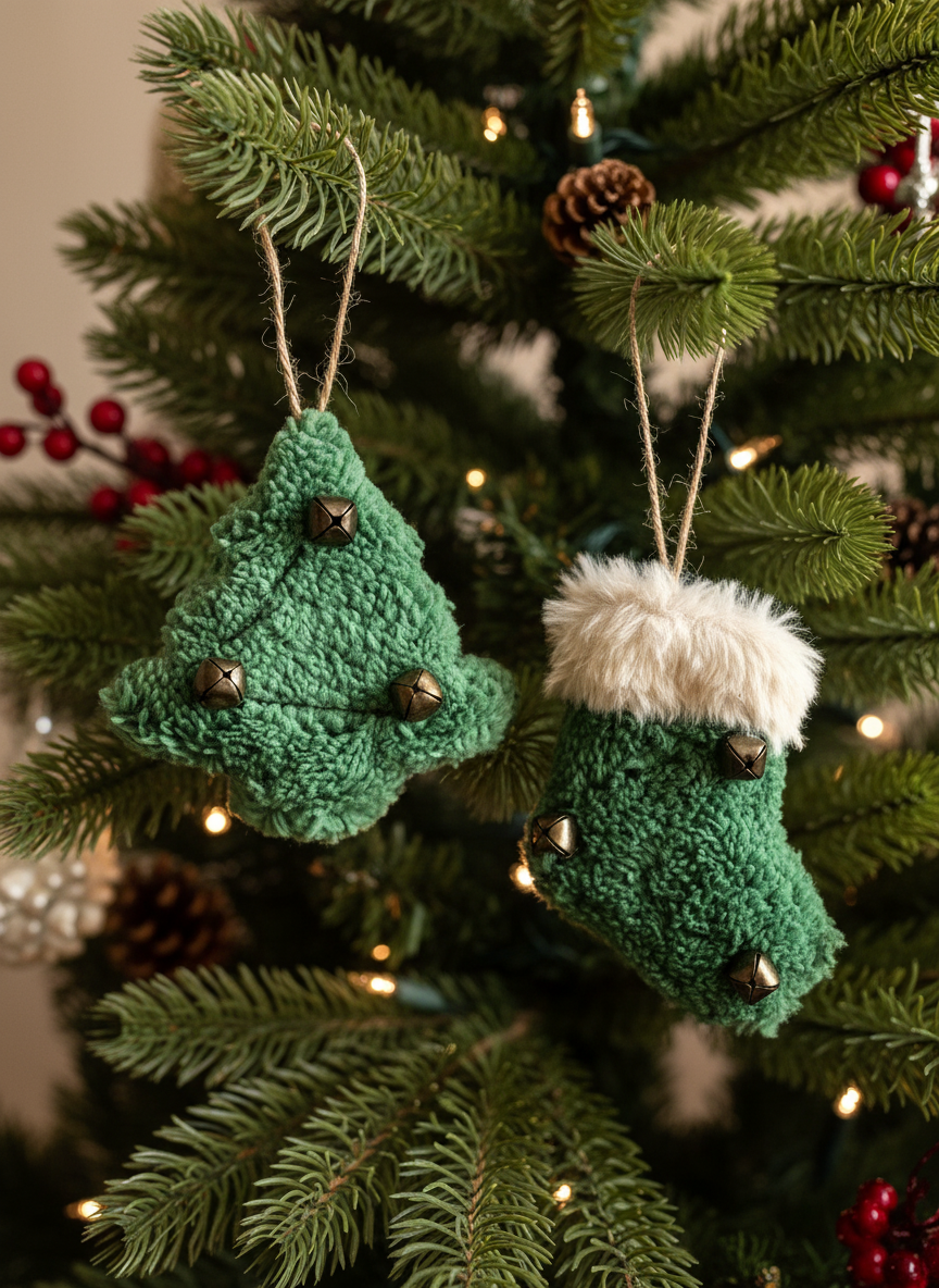Green Tree & Stocking Hanging - Set of 2