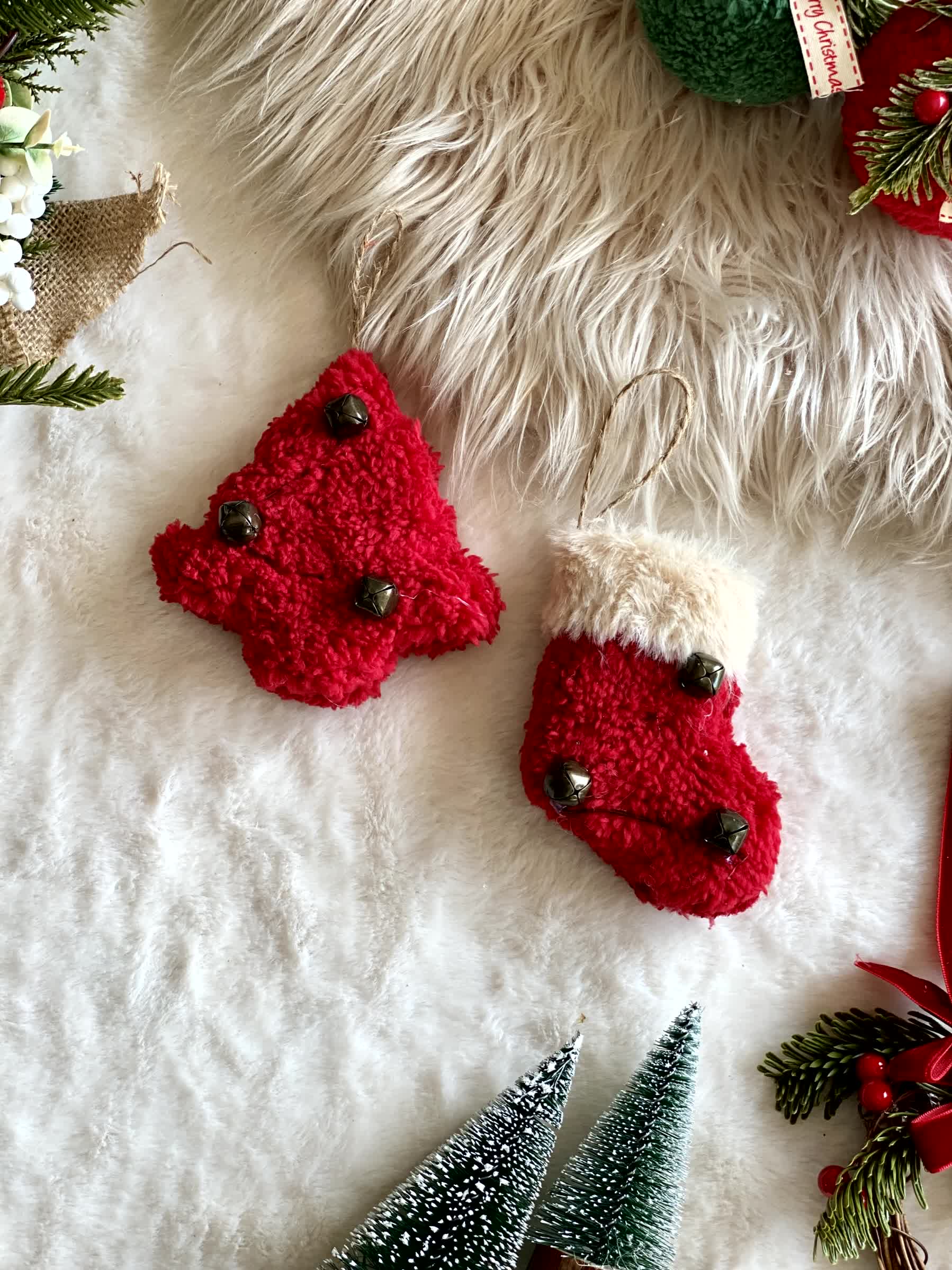 Red Tree & Stocking Hanging- Set of 2