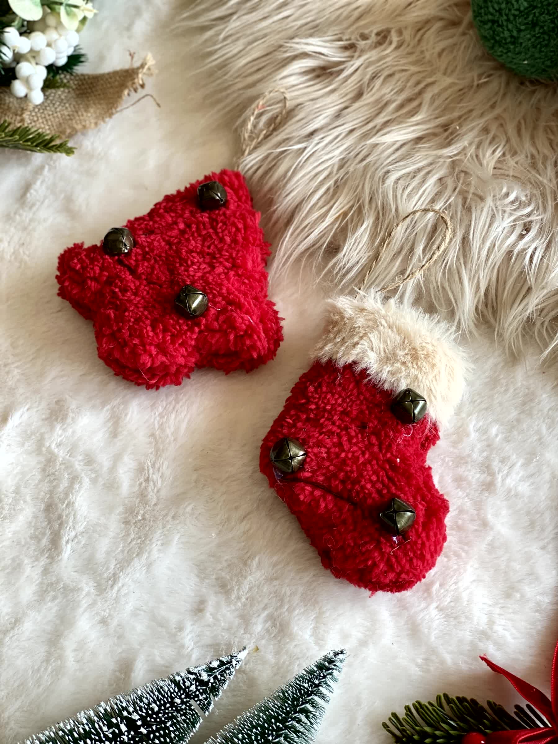 Red Tree & Stocking Hanging- Set of 2