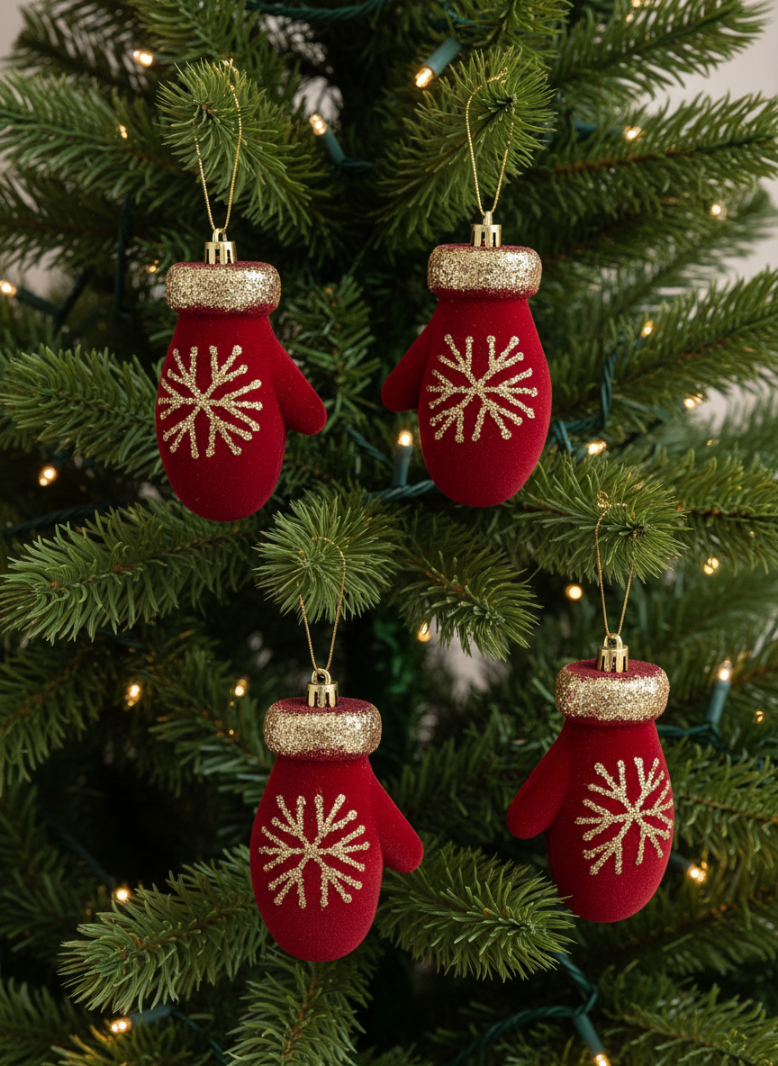 Christmas Red Mittens Hanging - Set of 4