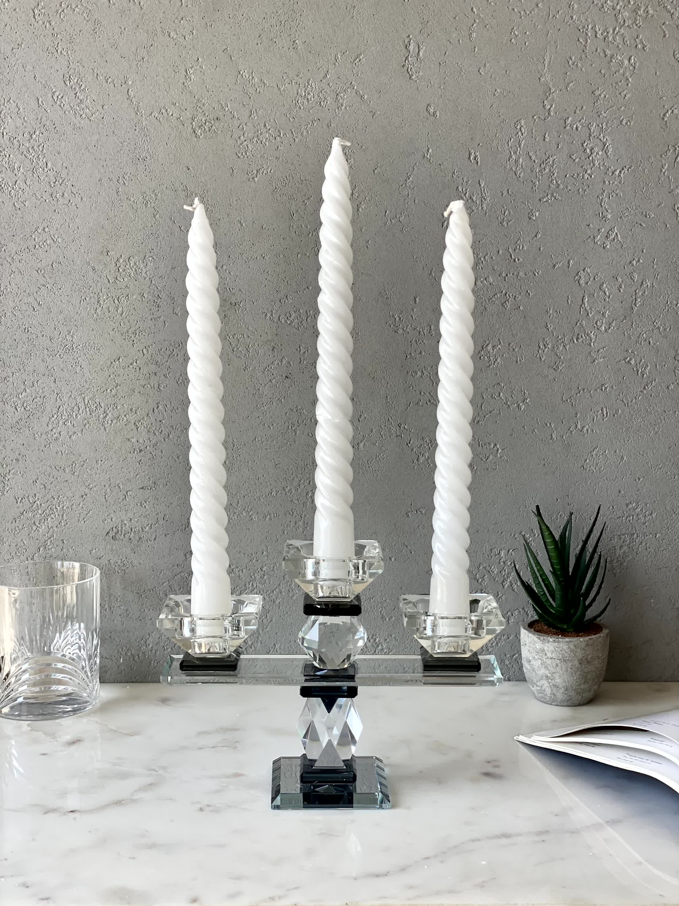 Three Arm Crystal Candle Holders - Black