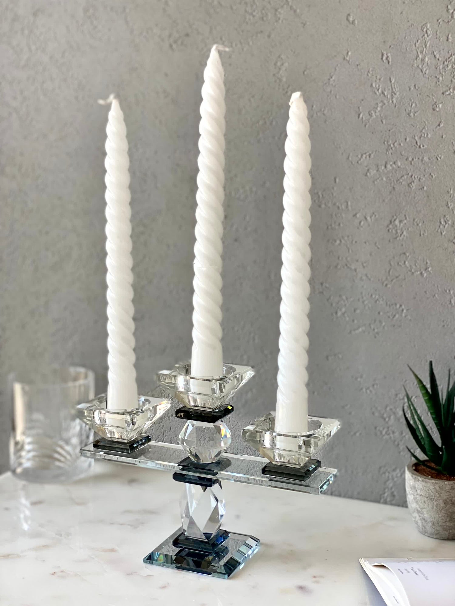 Three Arm Crystal Candle Holders - Black