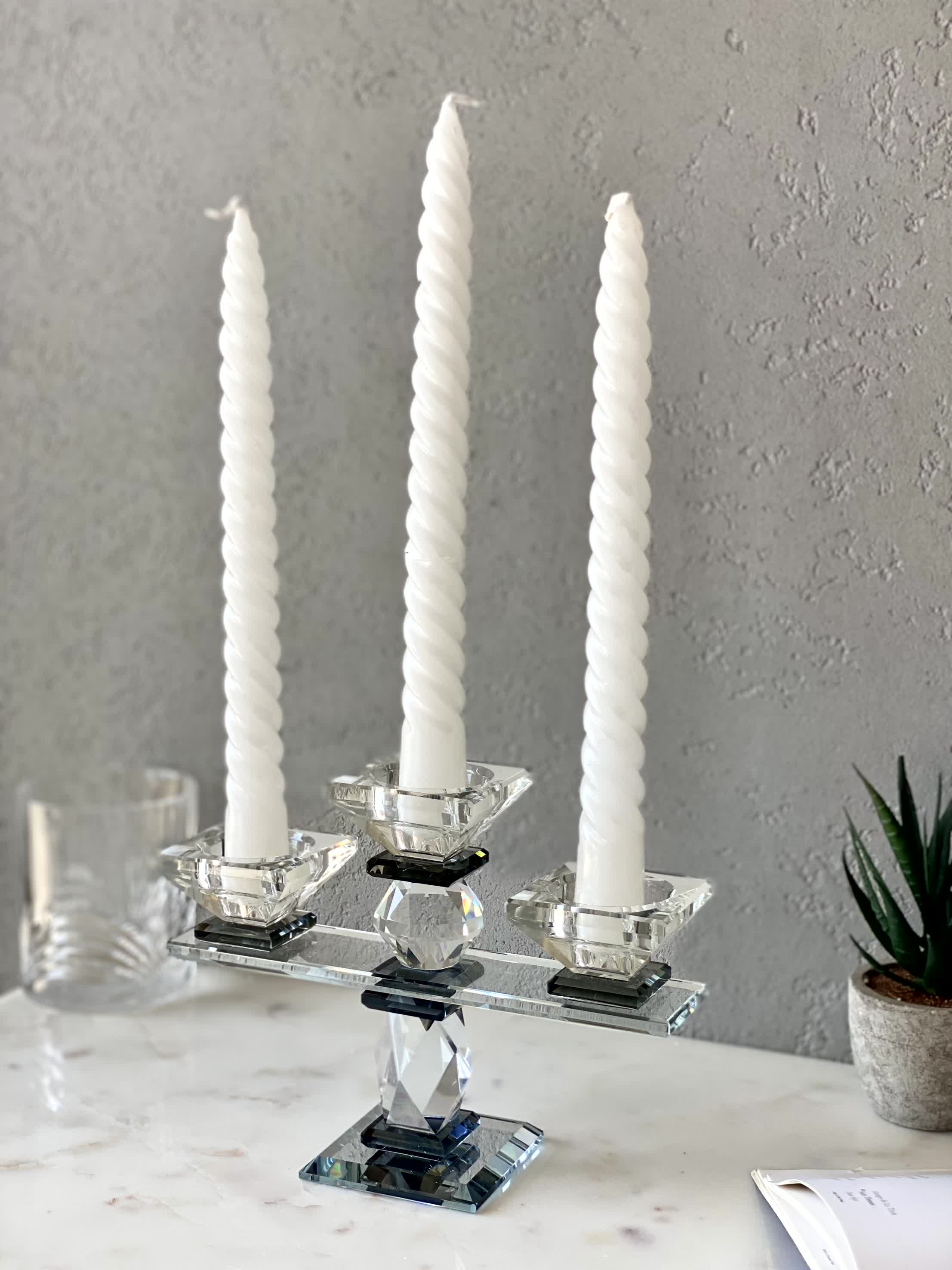 Three Arm Crystal Candle Holders - Black