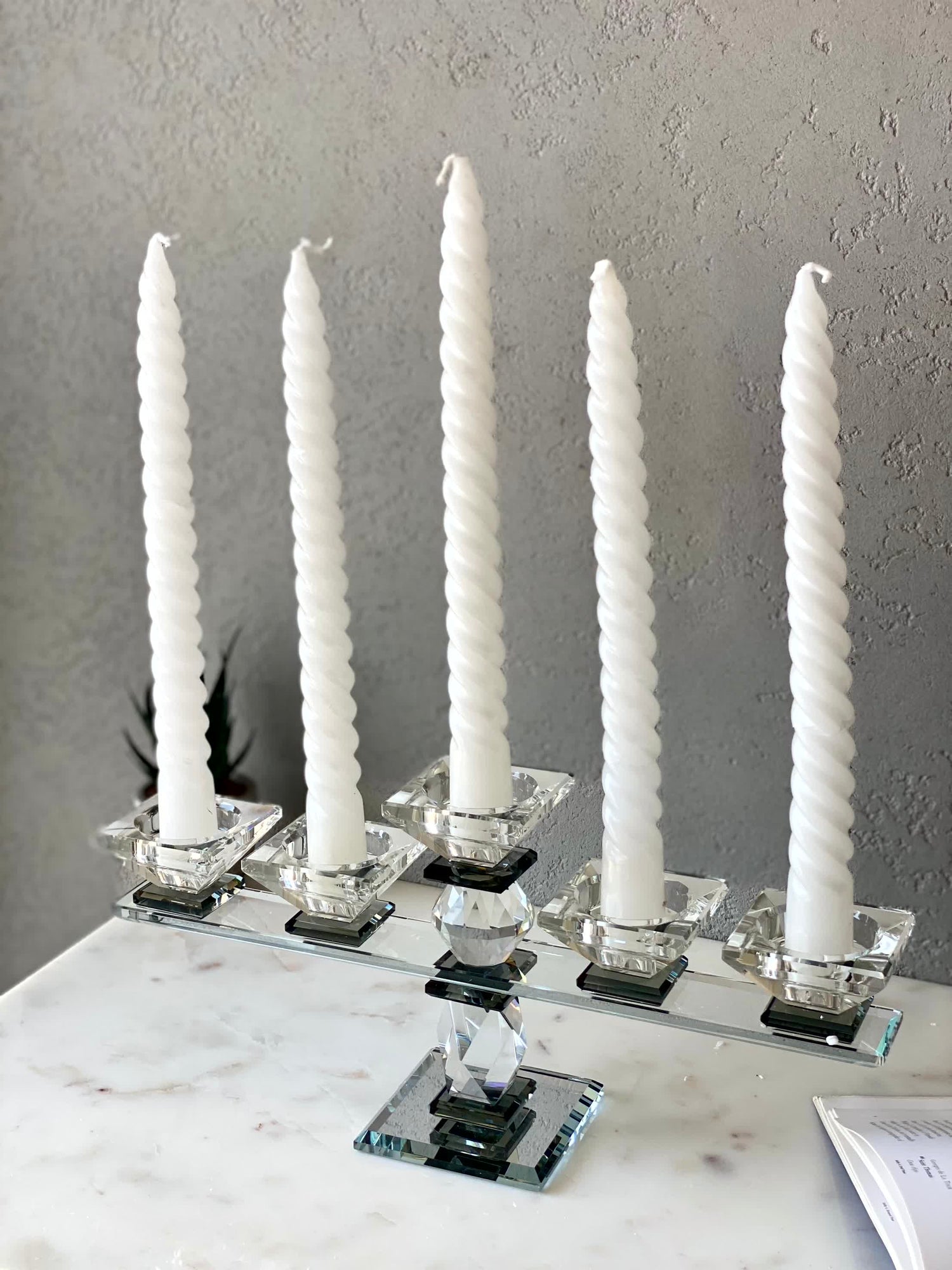 Five Arm Crystal Candle Holders- Black