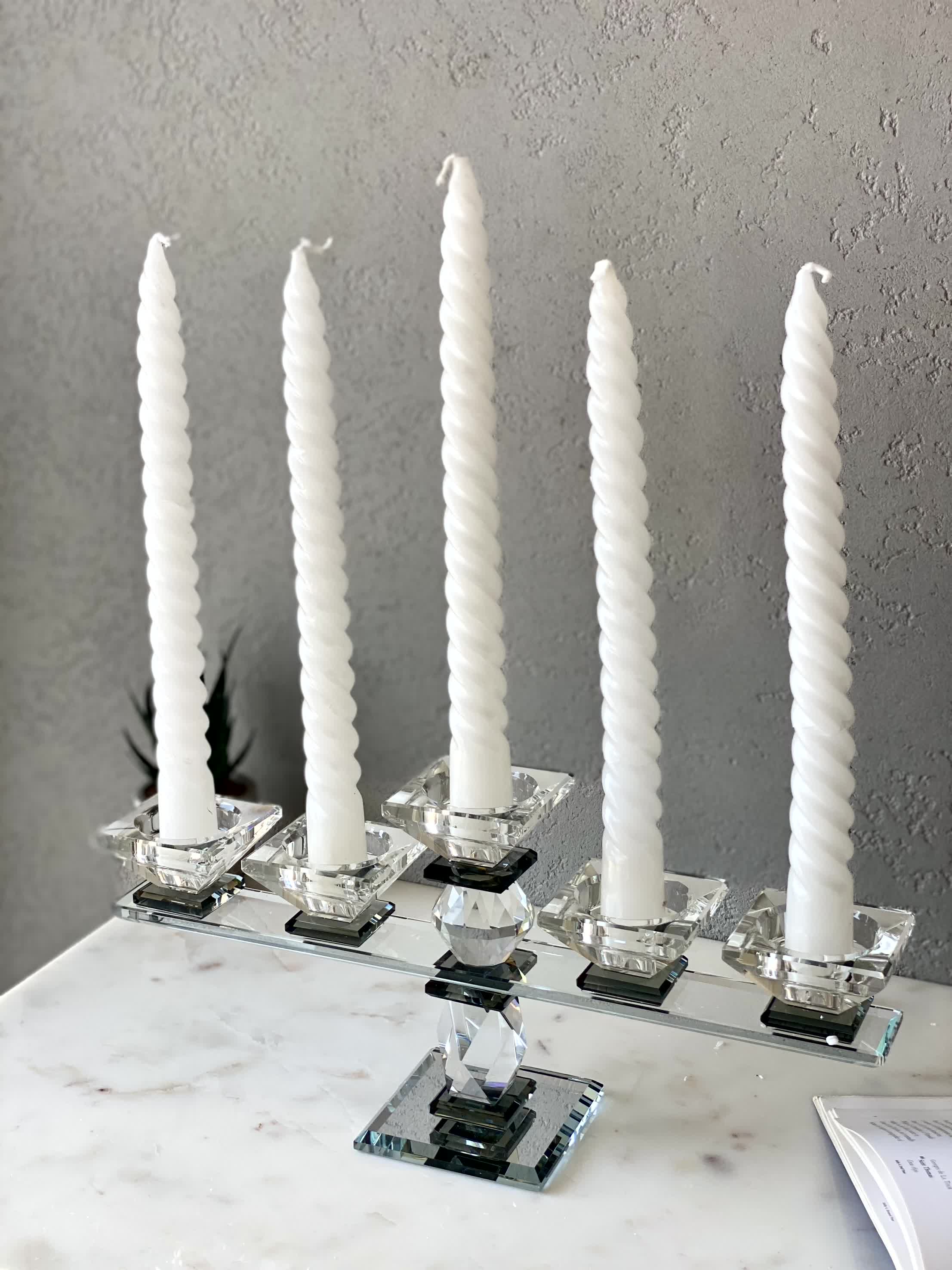 Five Arm Crystal Candle Holders- Black
