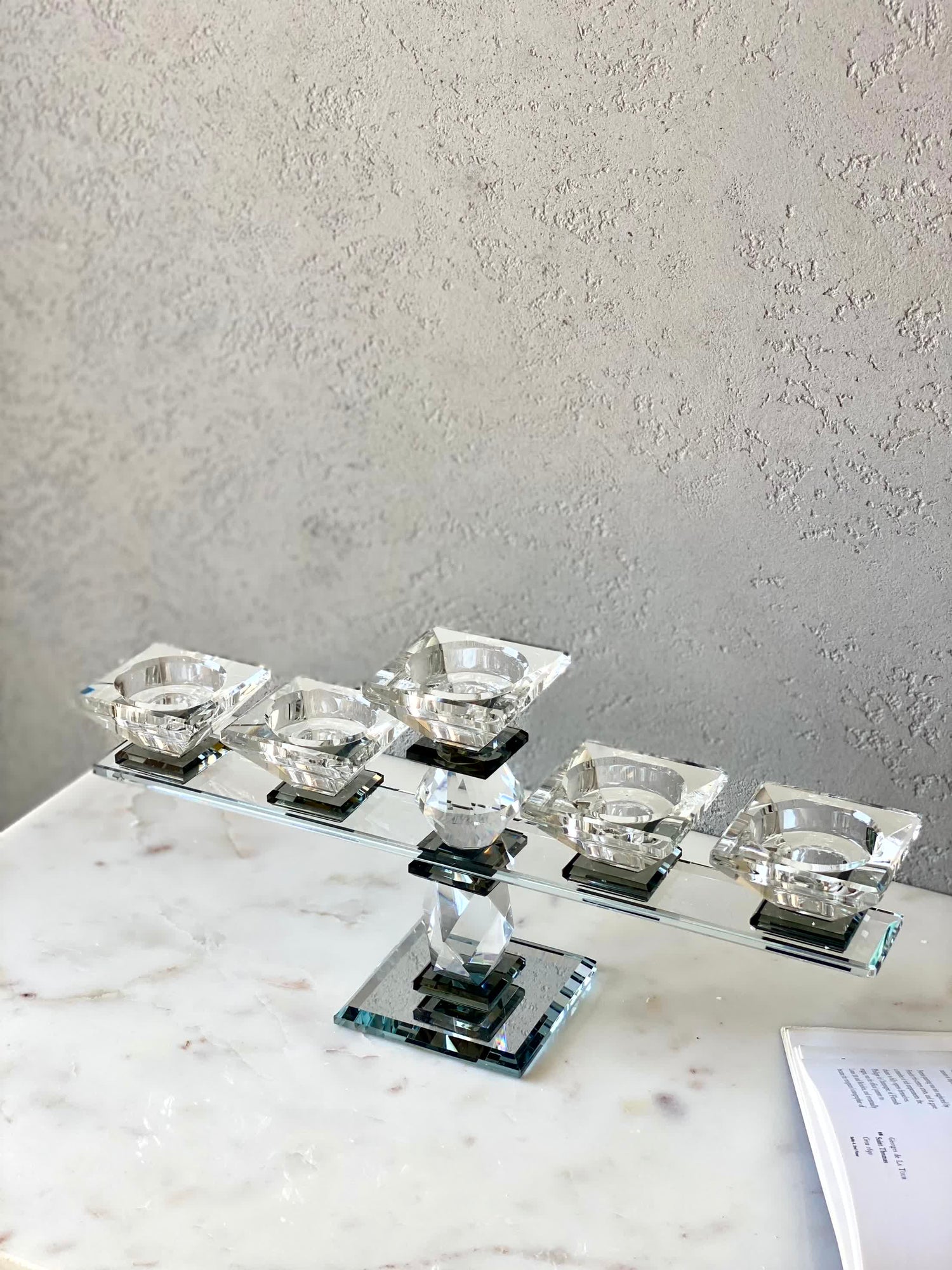 Five Arm Crystal Candle Holders- Black