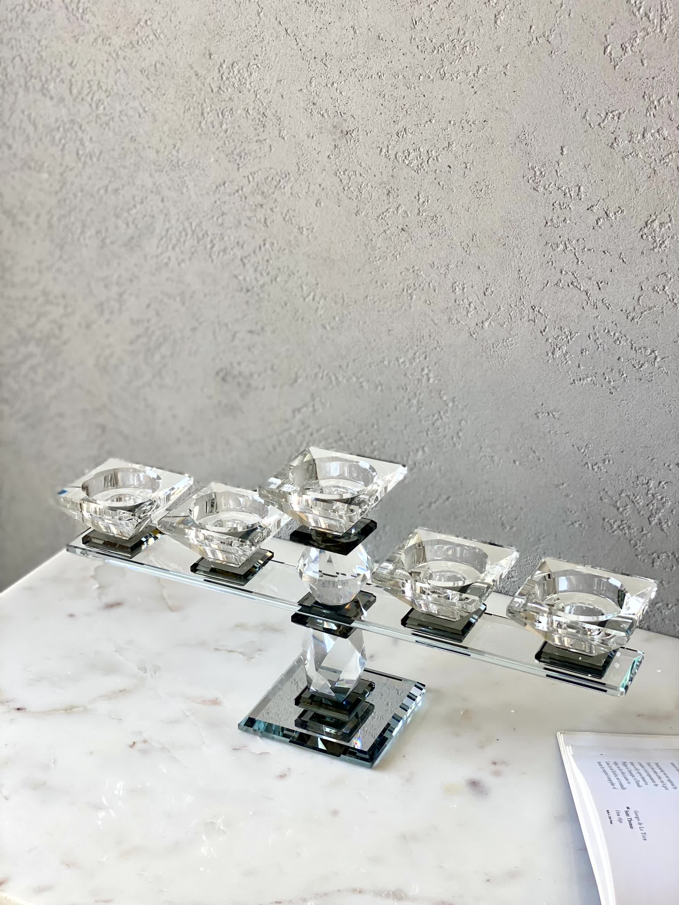 Five Arm Crystal Candle Holders- Black