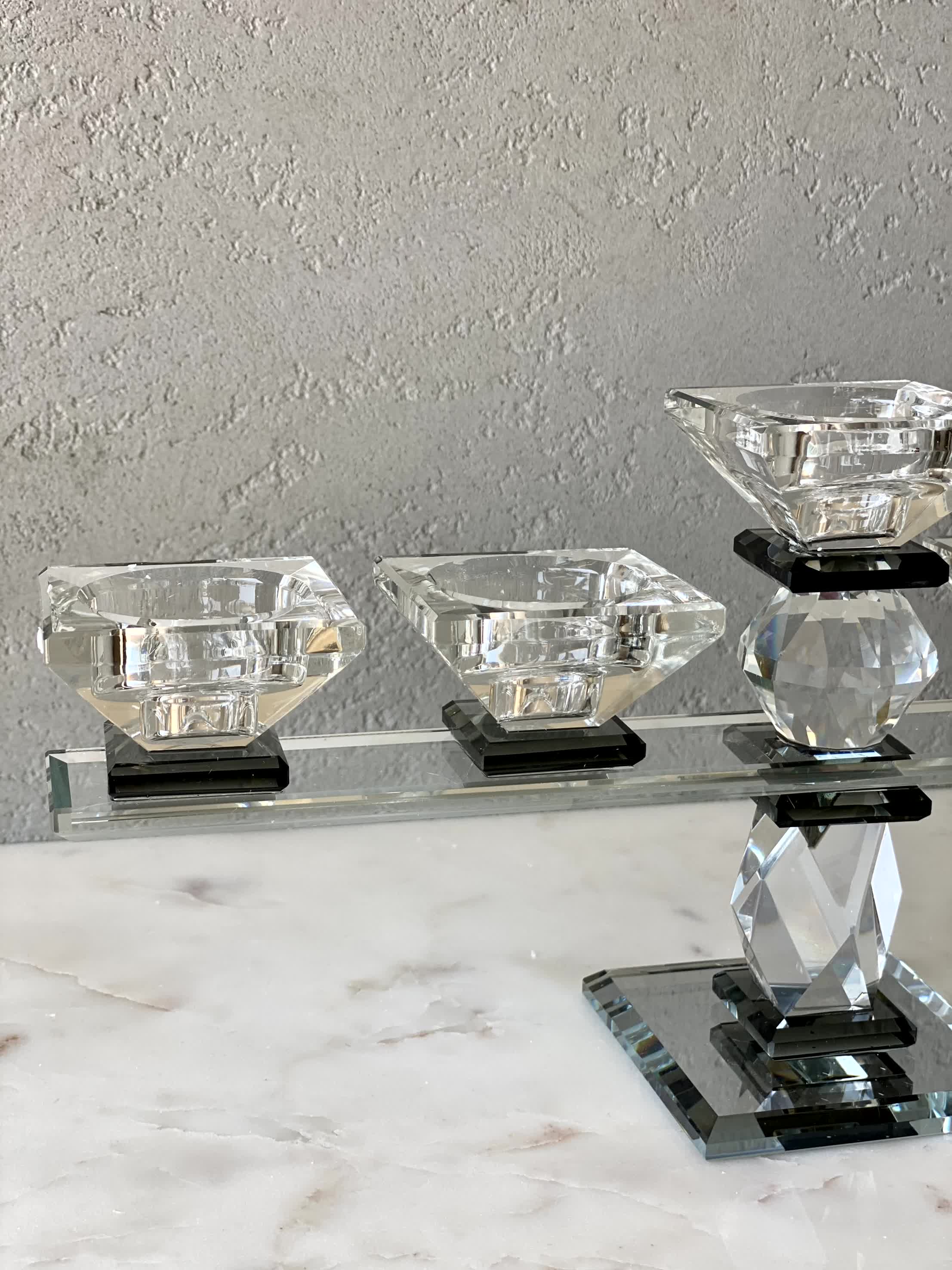 Five Arm Crystal Candle Holders- Black