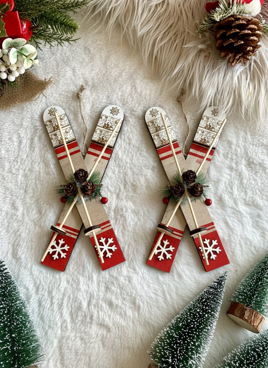 Christmas Ski Charm Hanging - Set of 2
