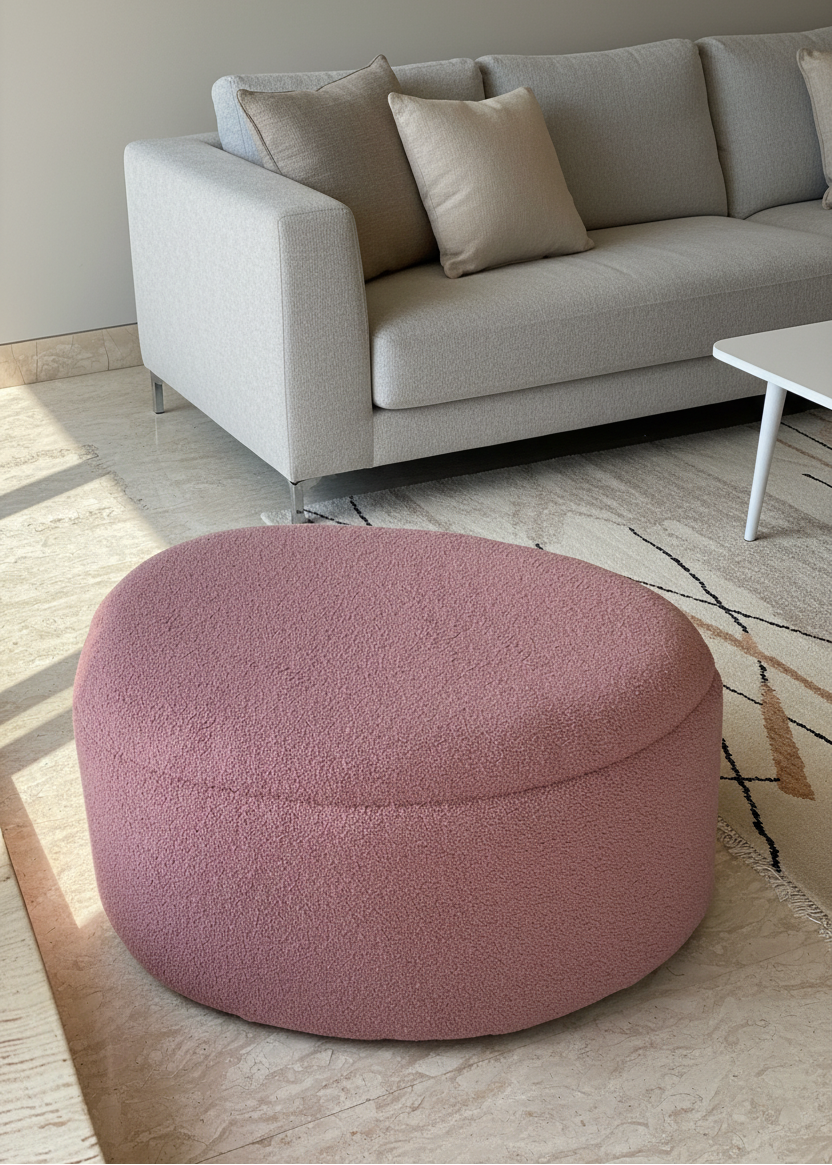 Pebble Boucle Pouffe with Storage Blush Pink - Large