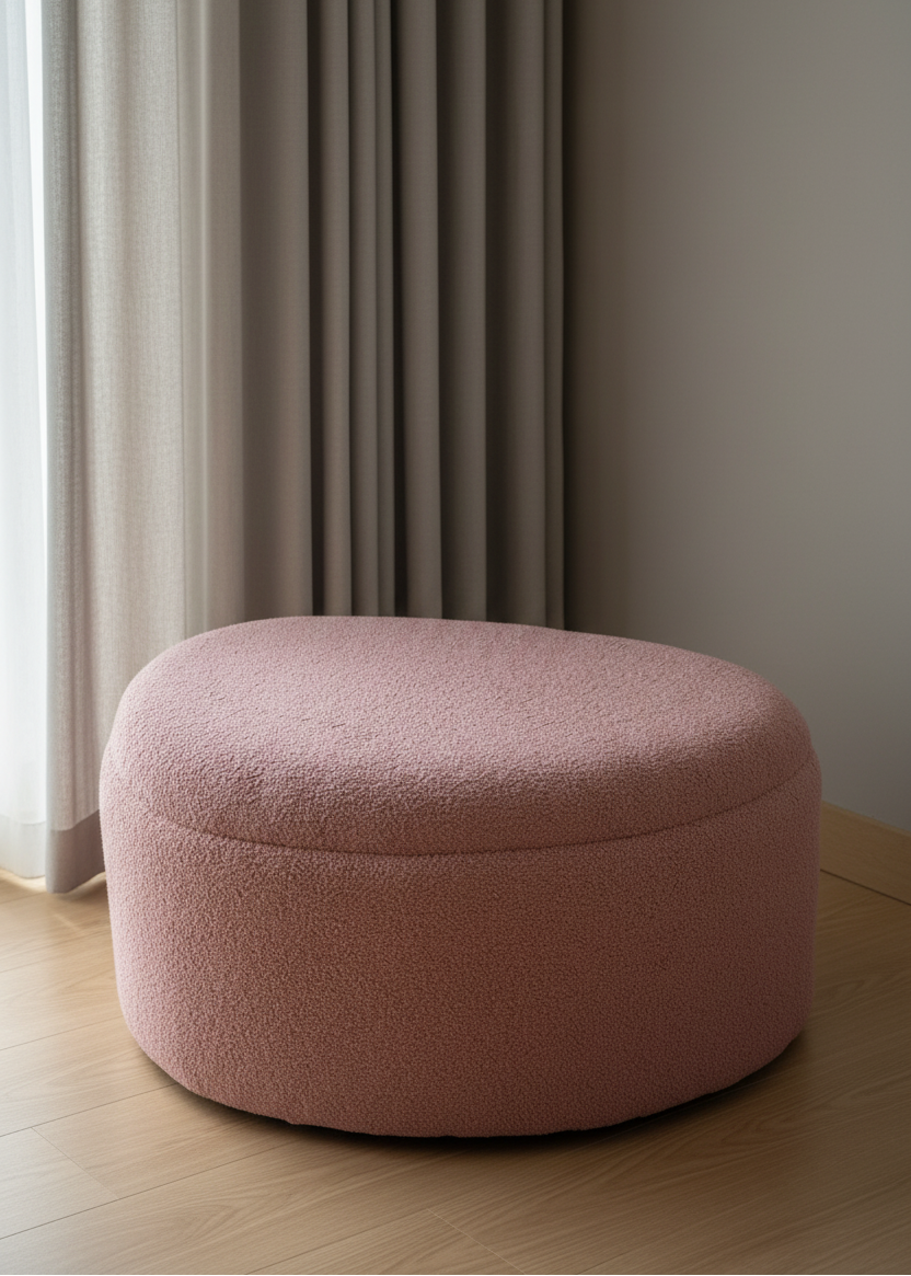 Pebble Boucle Pouffe with Storage Blush Pink - Large
