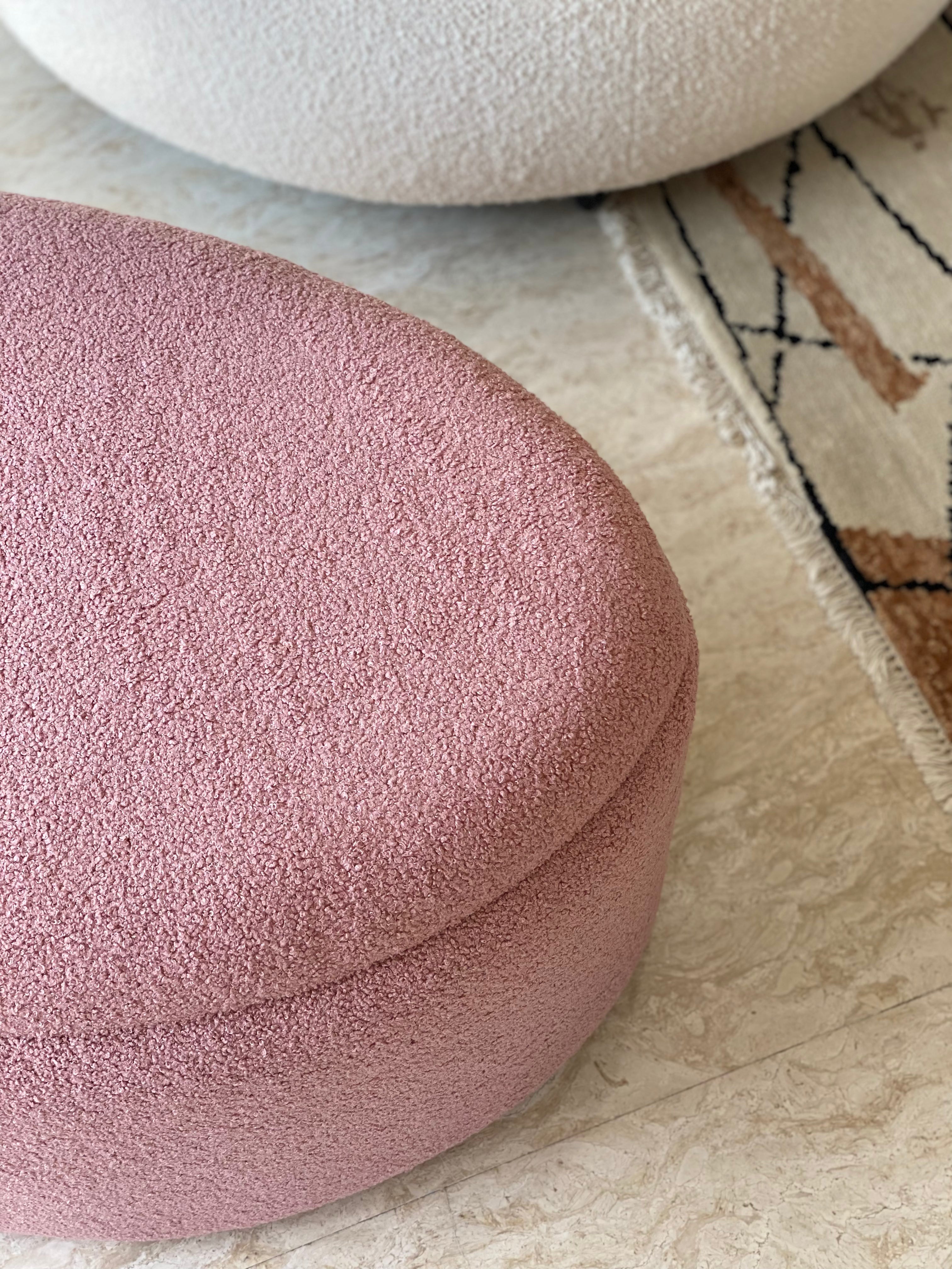 Pebble Boucle Pouffe with Storage Blush Pink - Large