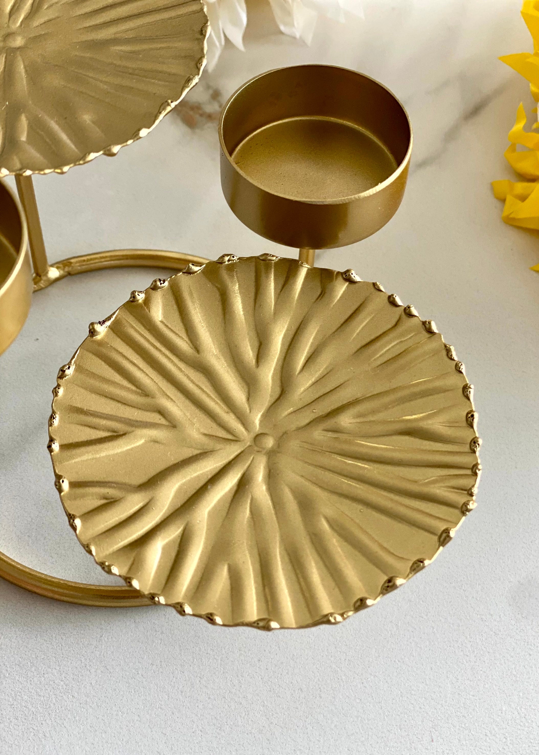 Rustic Lotus Leaf Votive Tray - Small