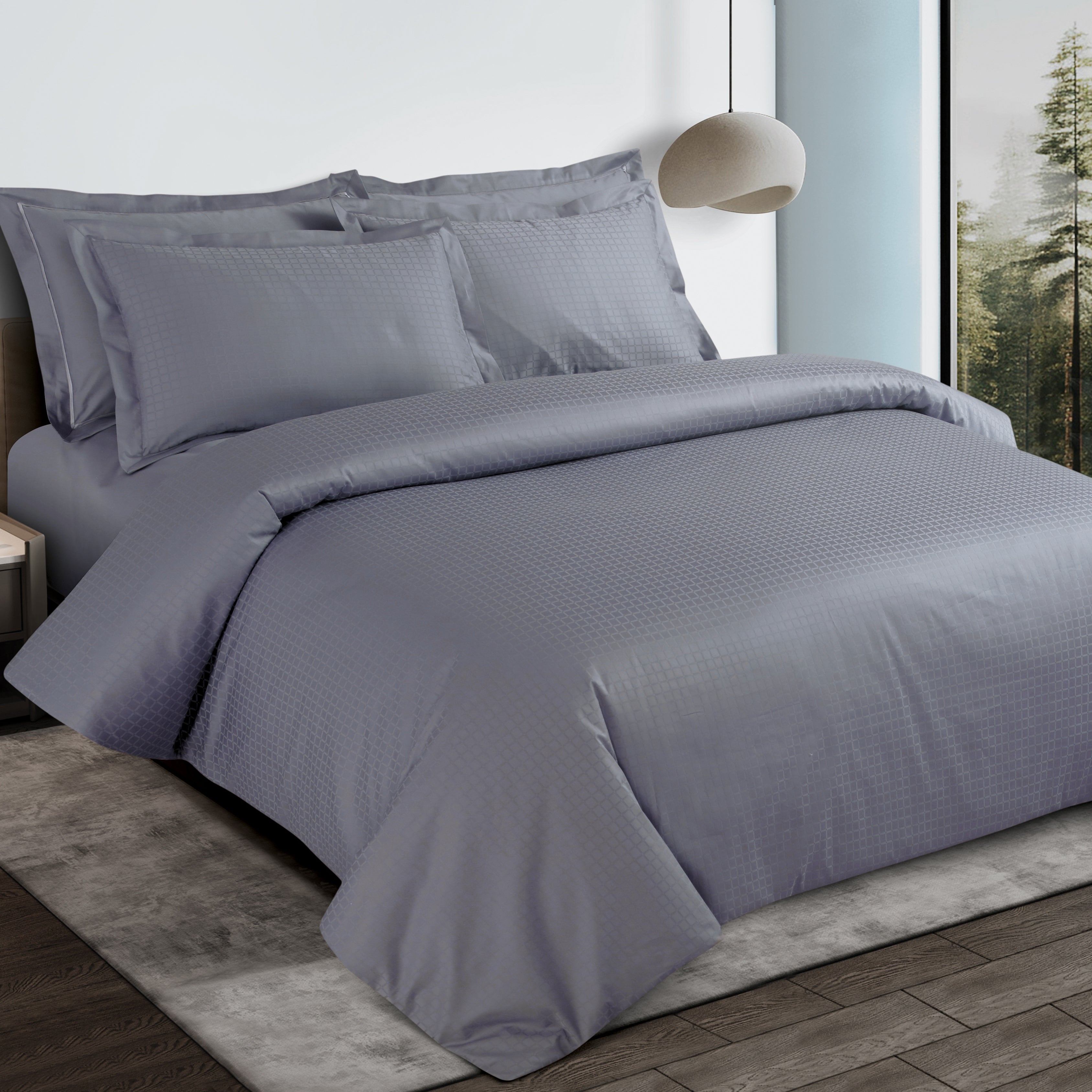 Jacquard Duvet Cover Set with King Size Bedsheet and 4 Pillow Covers-Grey