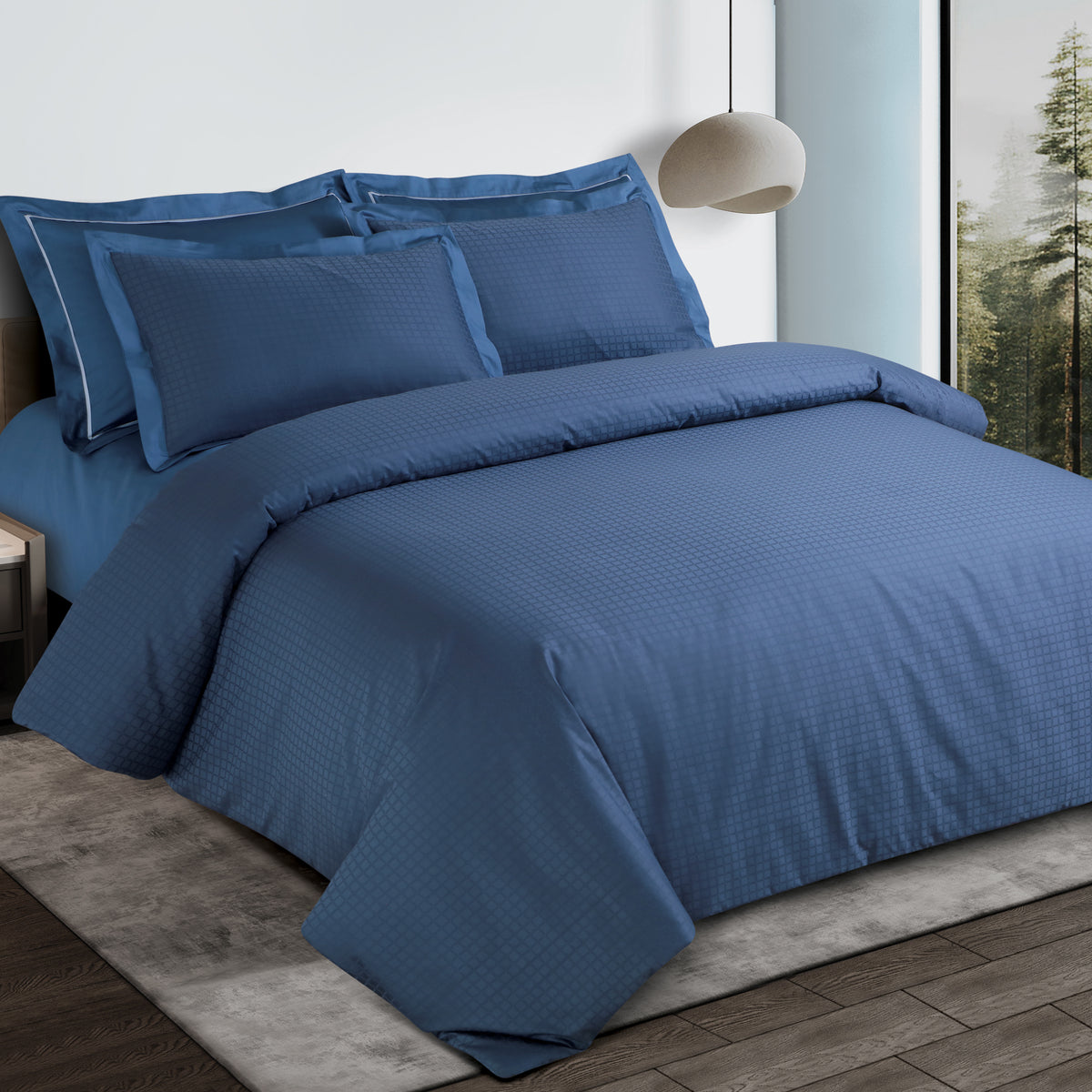 Jacquard King Size Bedsheet with 2 Pillow Covers-Blue