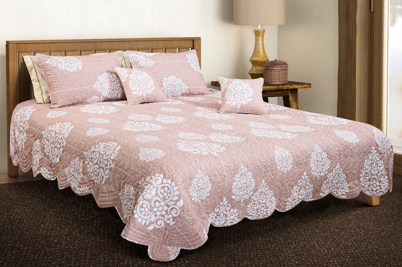 Quilted Bedcover - Peach & Pink
