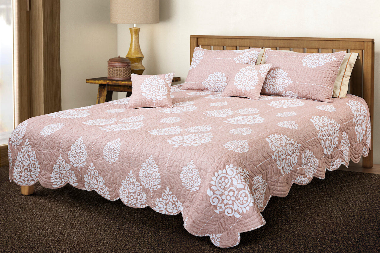 Quilted Bedcover - Peach & Pink