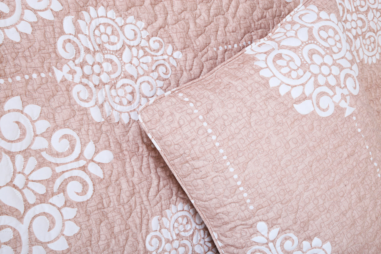 Quilted Bedcover - Peach & Pink