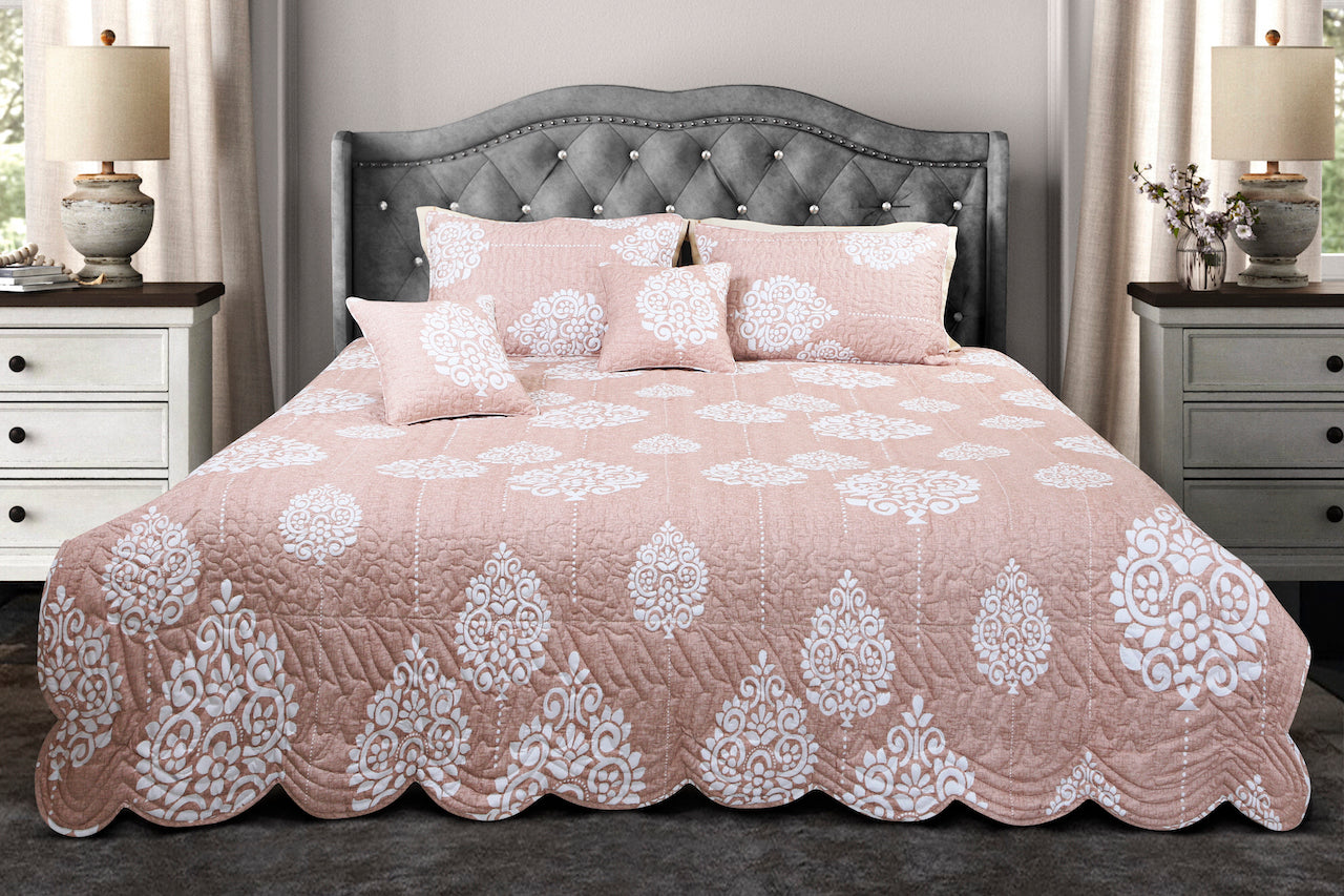 Quilted Bedcover - Peach & Pink