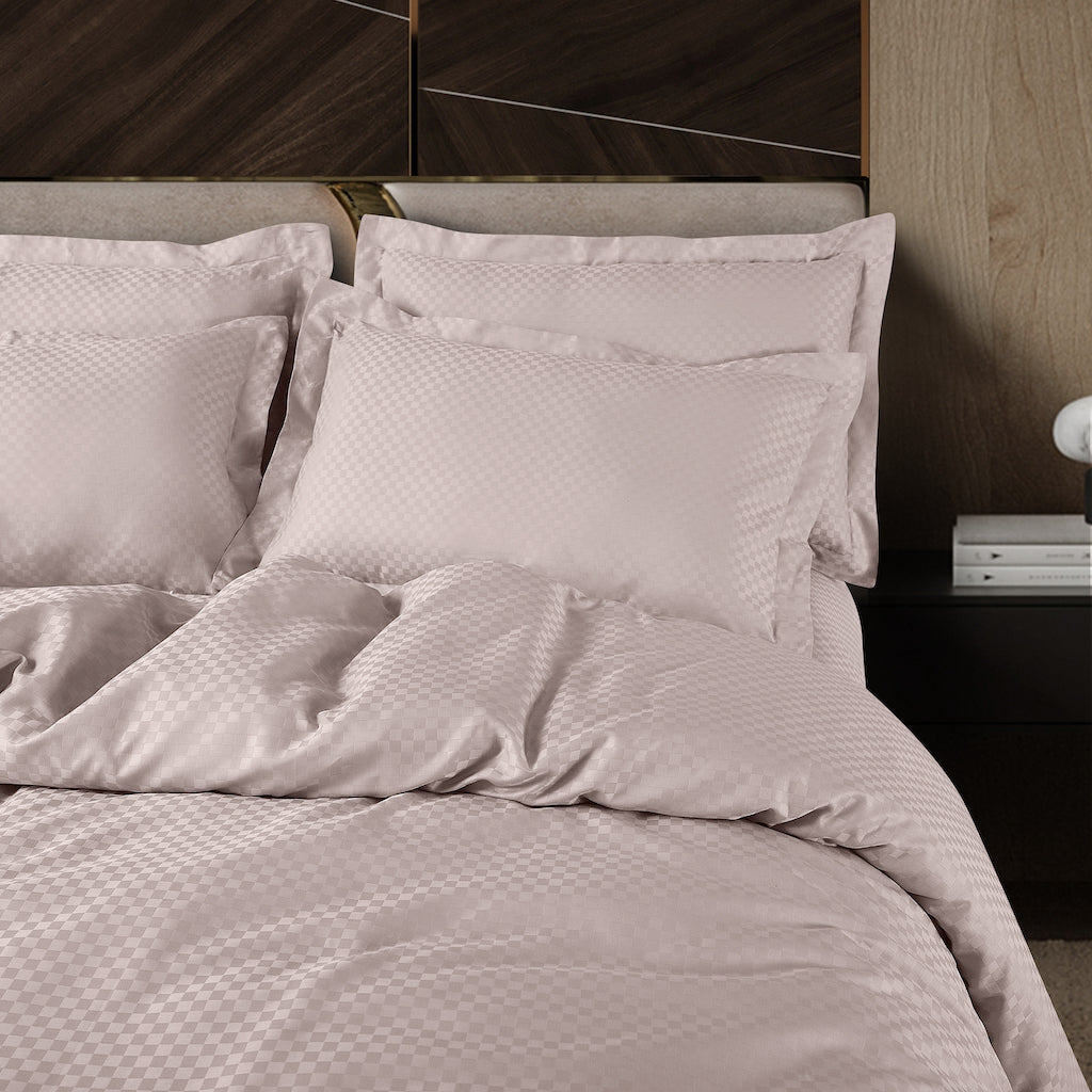 Lyon Jacquard Light Beige Checks Duvet Cover