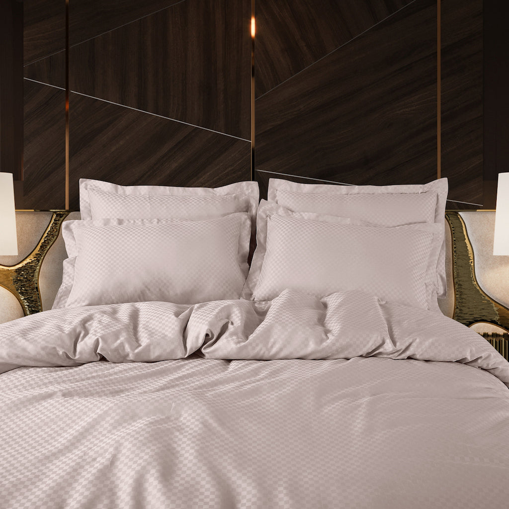 Lyon Jacquard Light Beige Checks Duvet Cover