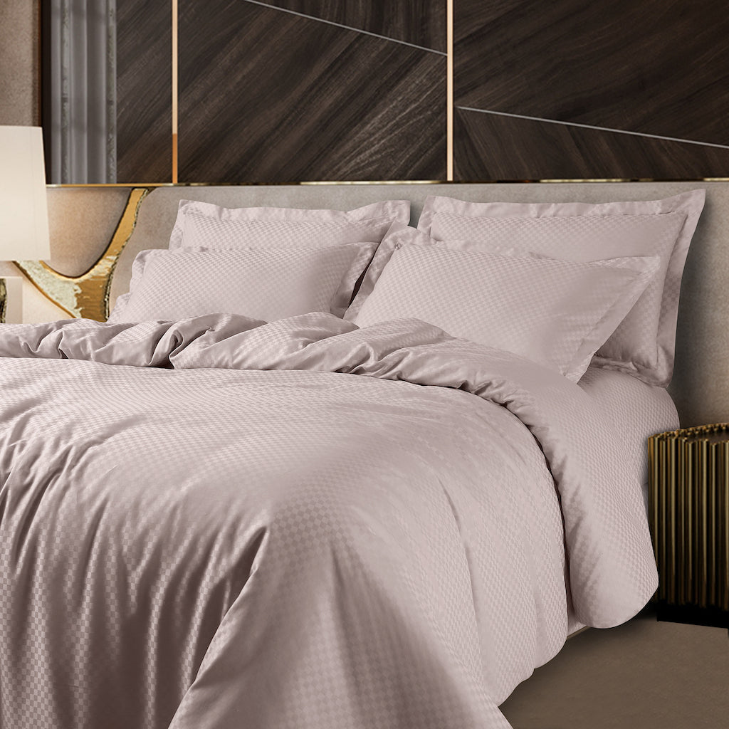 Lyon Jacquard Light Beige Checks Duvet Cover