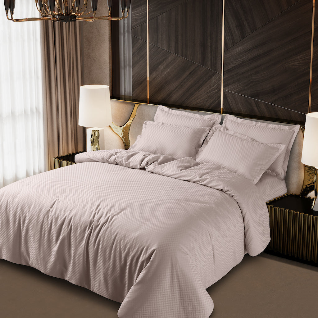 Lyon Jacquard Light Beige Checks Duvet Cover