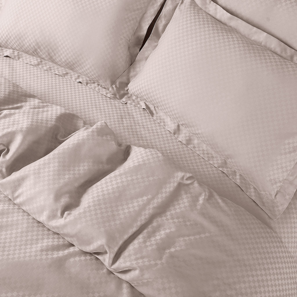 Lyon Jacquard Light Beige Checks Duvet Cover