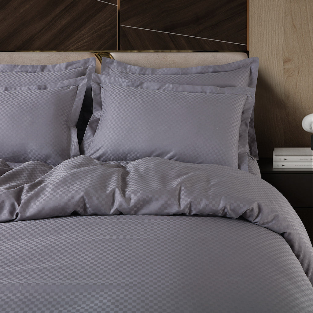 Lyon Jacquard Light Grey Checks Duvet Cover