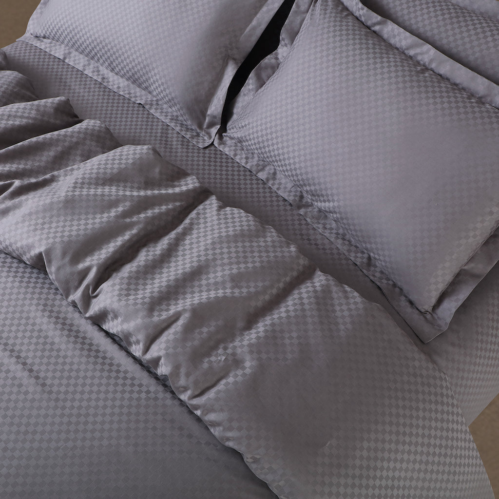 Lyon Jacquard Light Grey Checks Duvet Cover