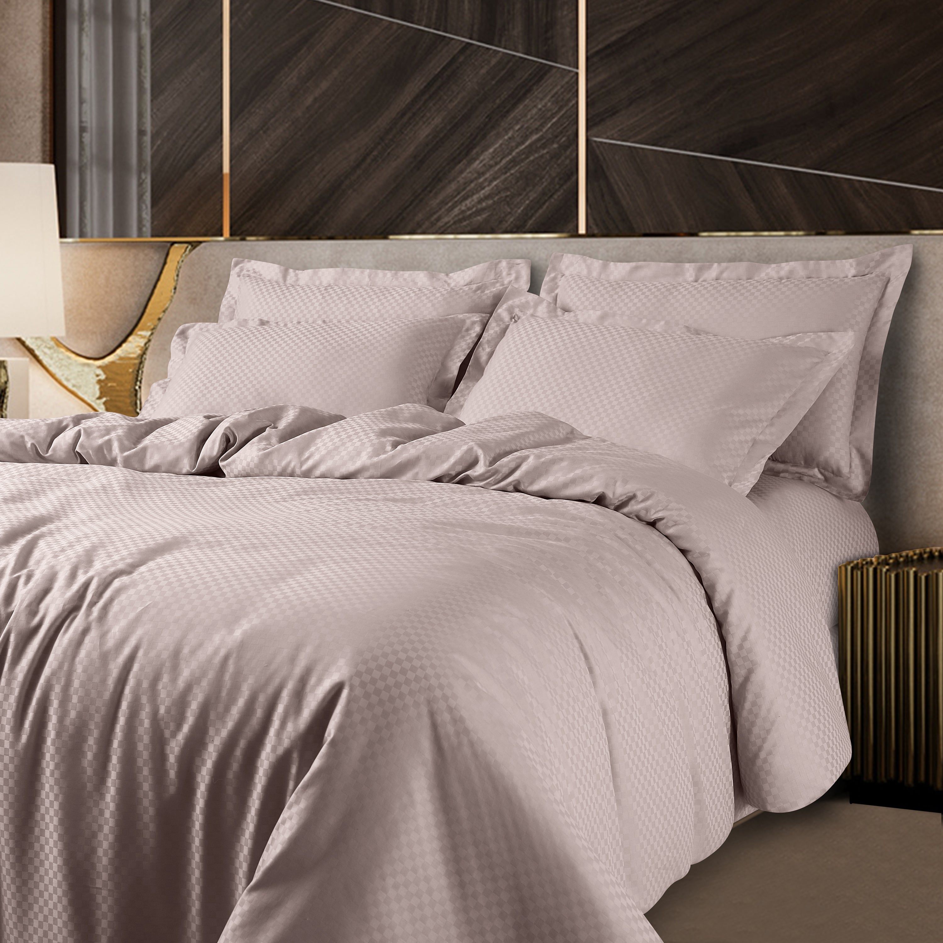 Lyon Jacquard Beige Checks Duvet Cover