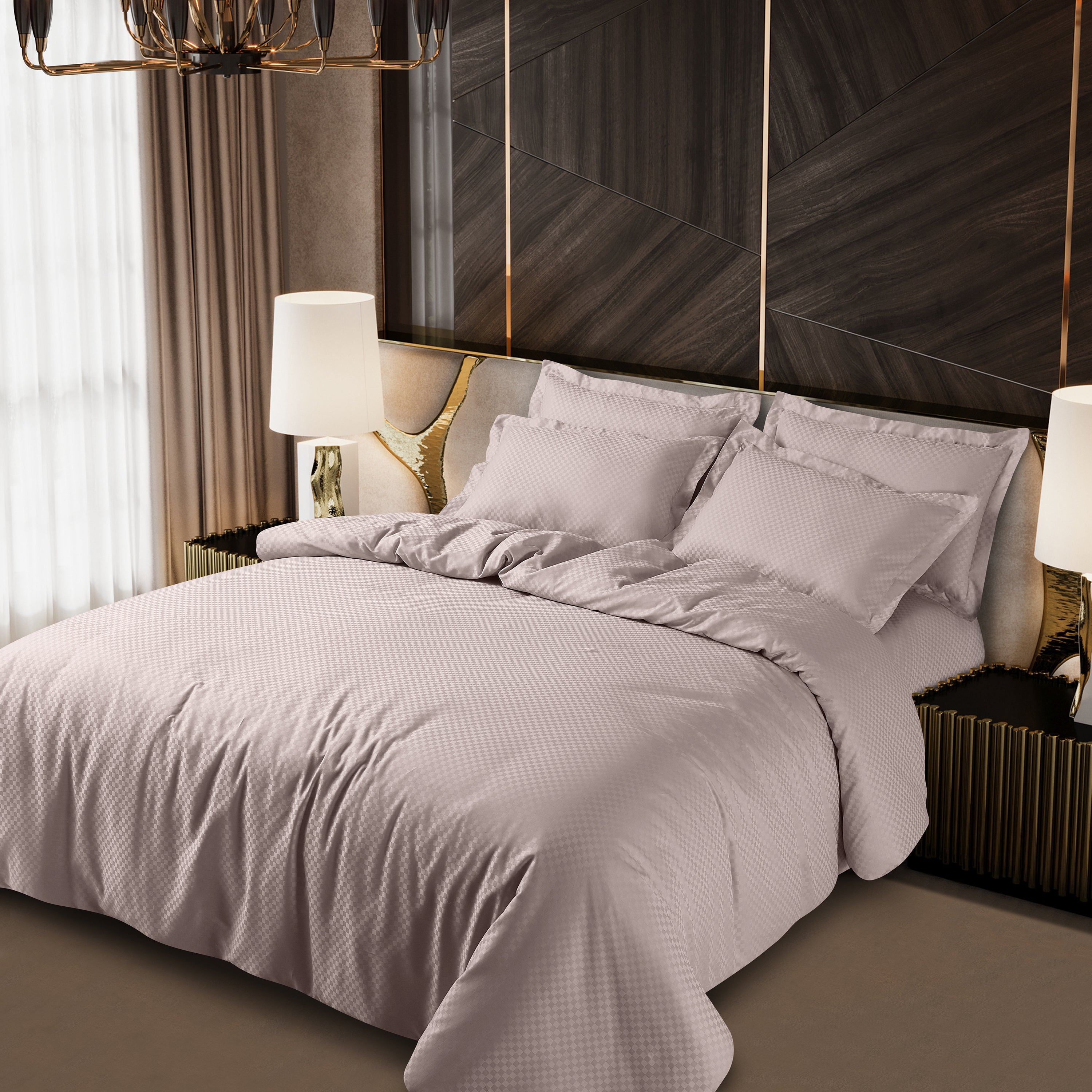 Lyon Jacquard Beige Checks Duvet Cover