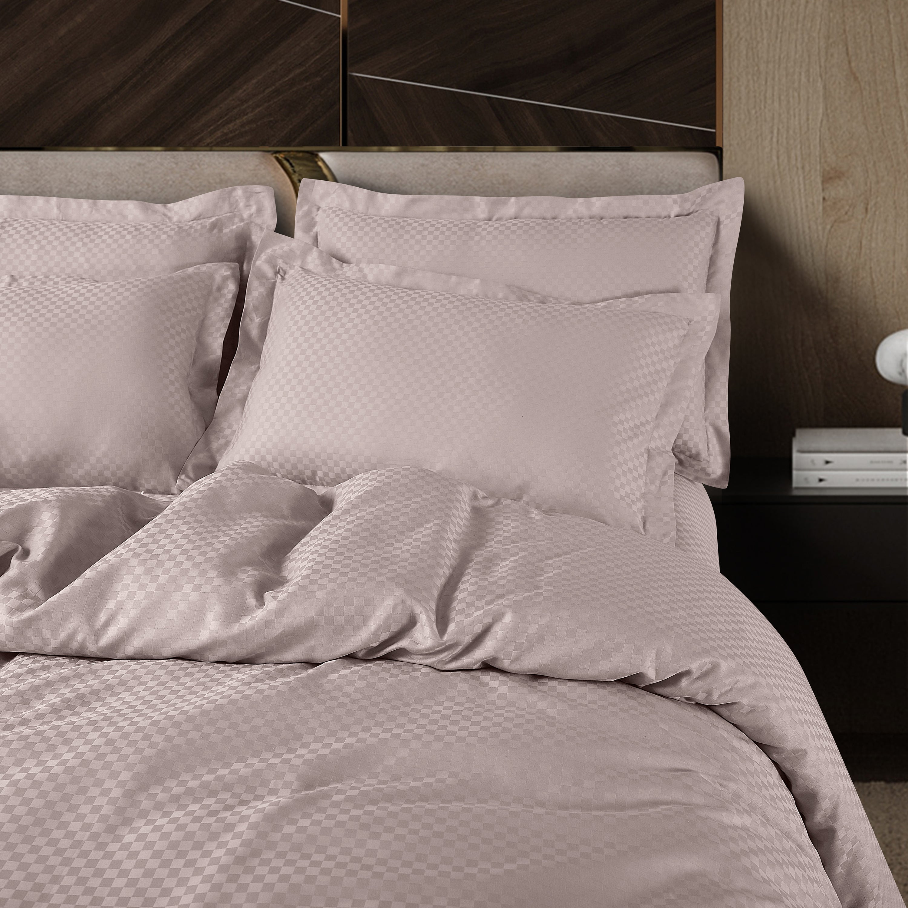 Lyon Jacquard Beige Checks Duvet Cover