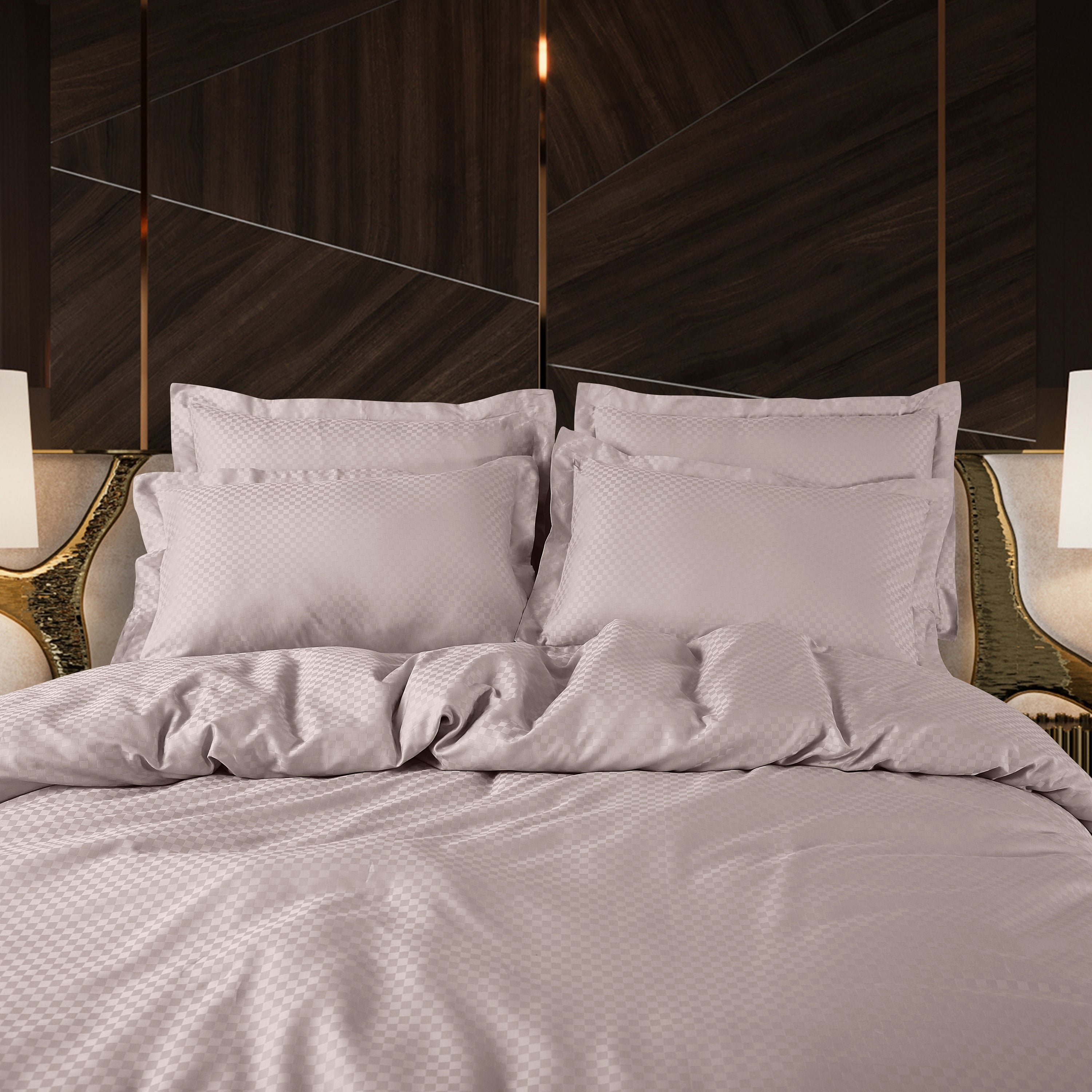 Lyon Jacquard Beige Checks Duvet Cover