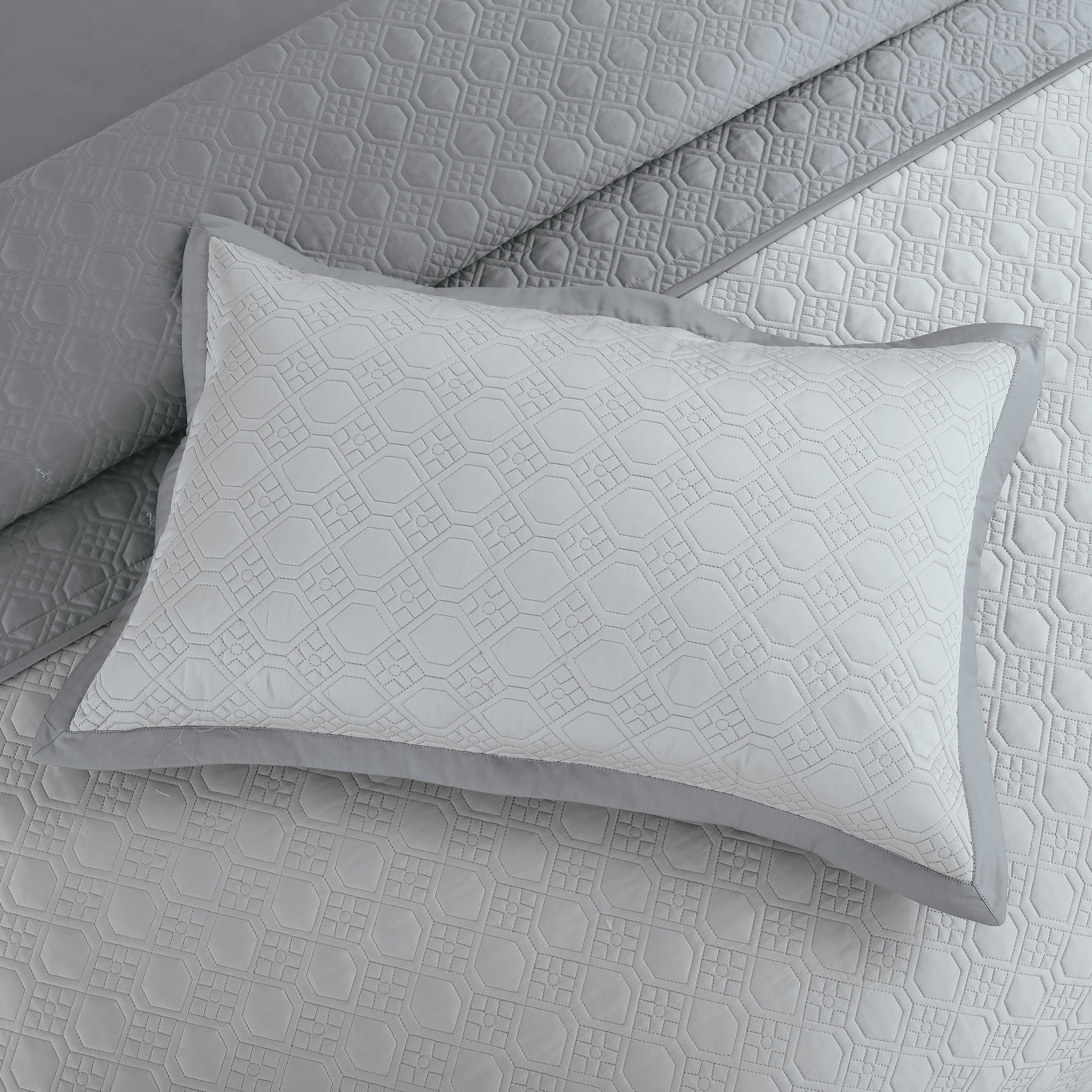 Luxe Reversible 8 Piece Bedspread Set-Silver Grey & Grey