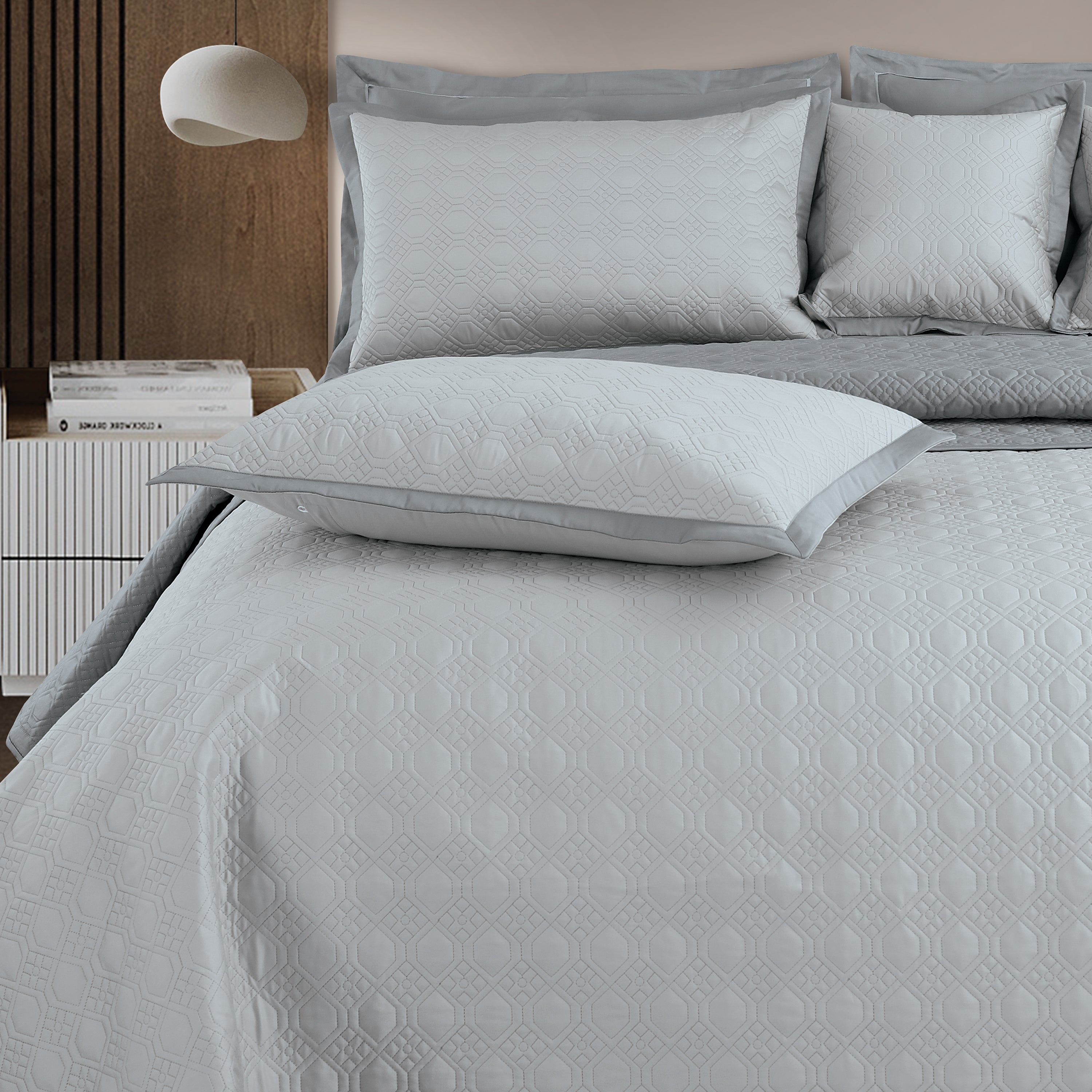 Luxe Reversible 8 Piece Bedspread Set-Silver Grey & Grey