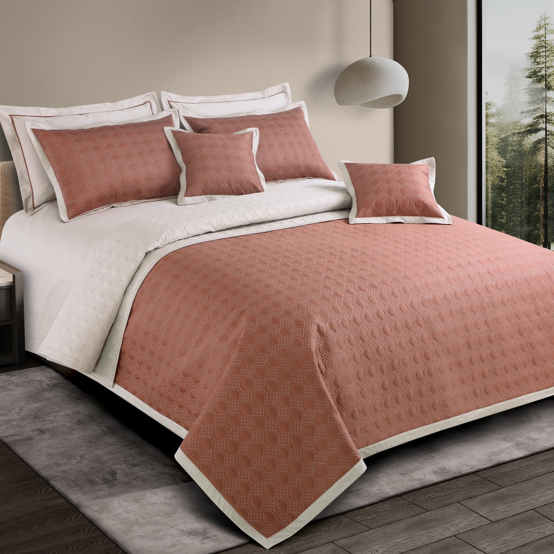 Luxe Reversible Bedspread Set - Cedar & Beige