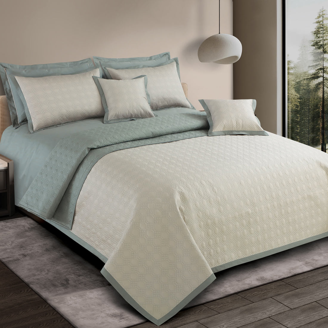 Luxe Bedspread Bedding Set - Beige & Olive Green