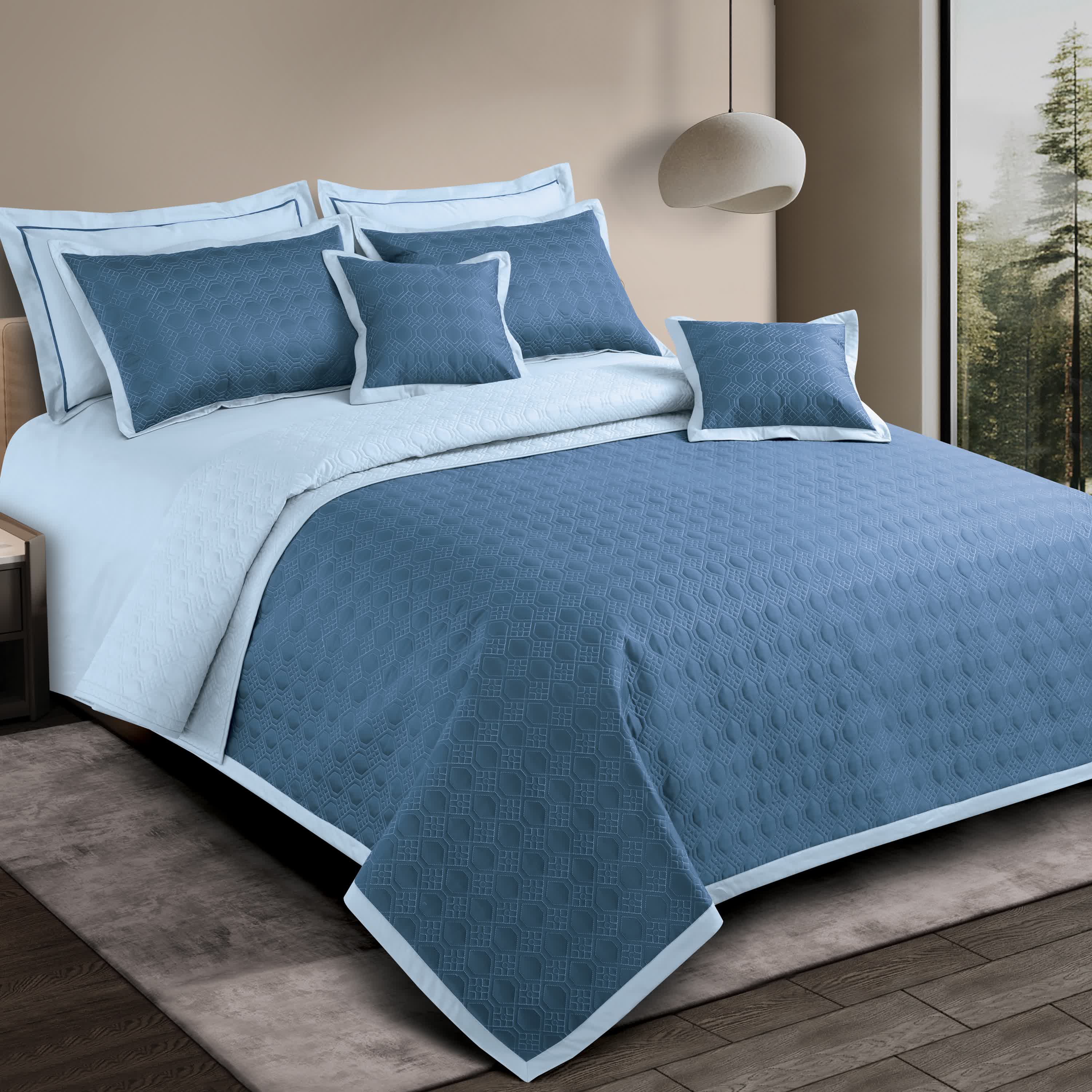 Luxe Reversible Bedspread Set - Blue & Pigeon Blue