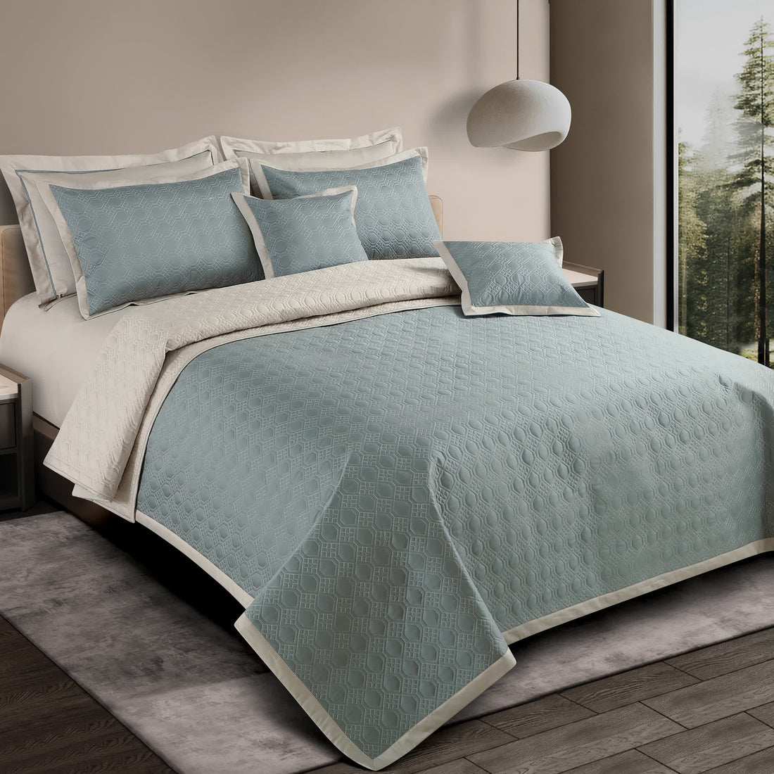 Luxe Bedspread Bedding Set - Olive Green & Beige