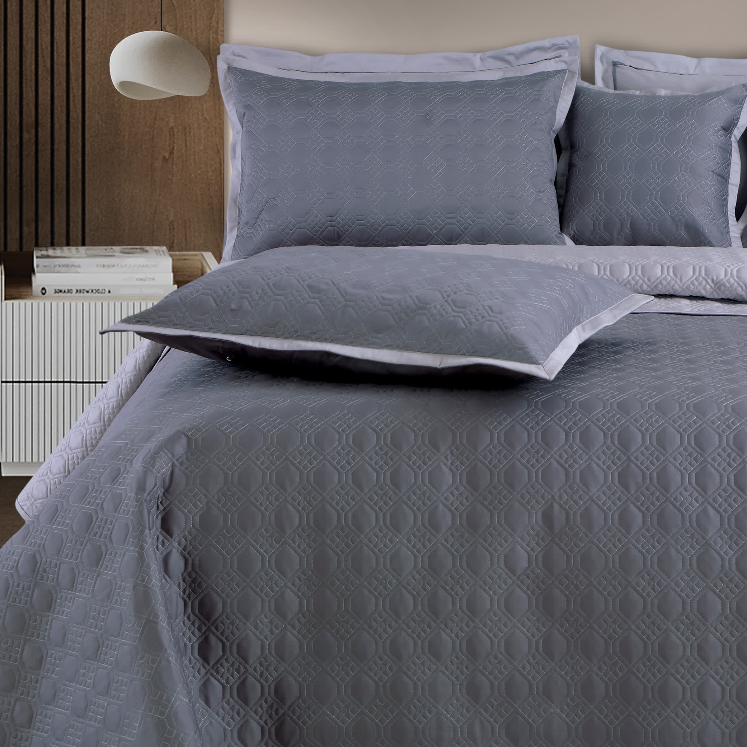Luxe Reversible Bedspread Set - Grey & Silver Grey